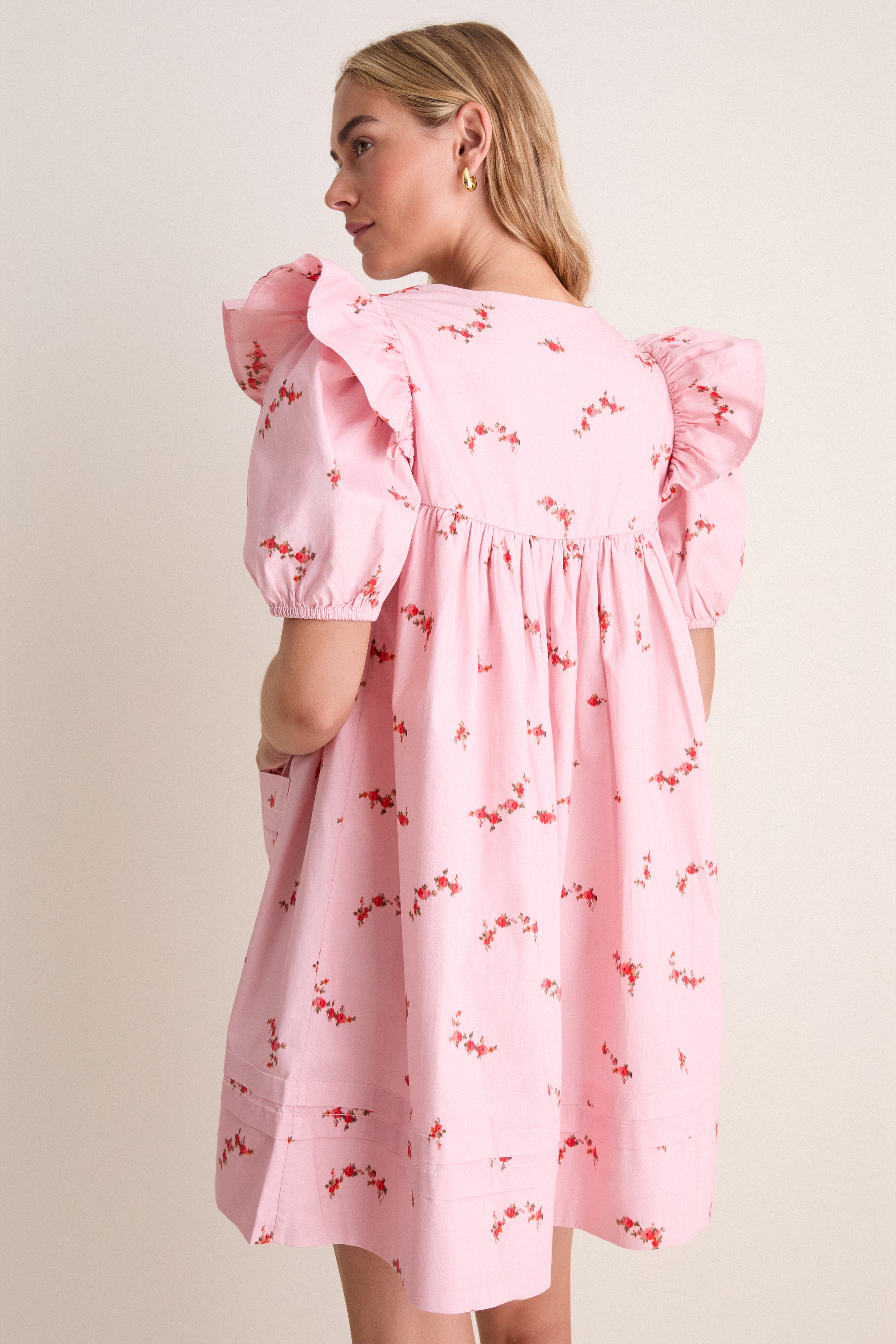 Silver Pink Printed Stretch Cotton Angel Mini Dress