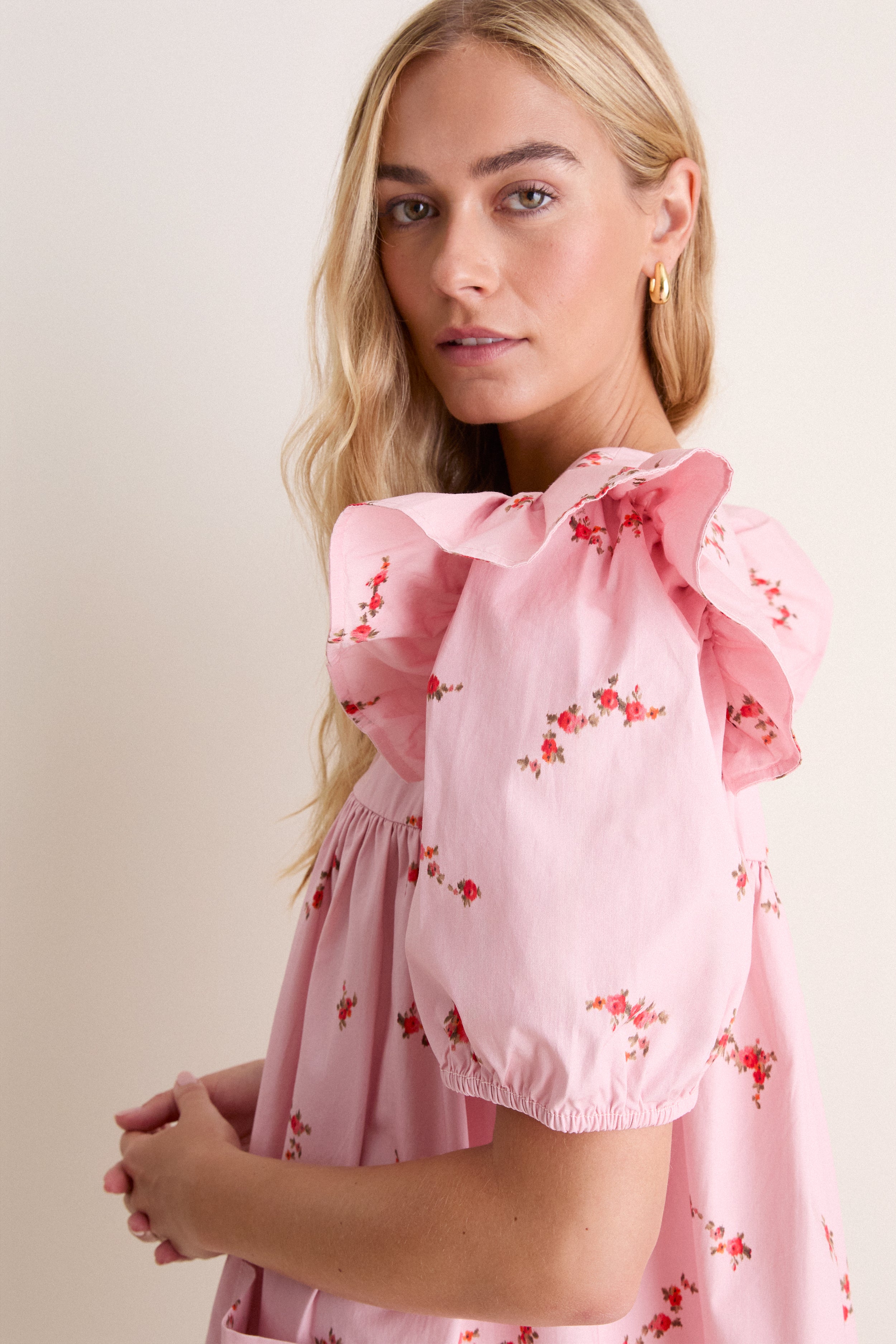 Silver Pink Printed Stretch Cotton Angel Mini Dress