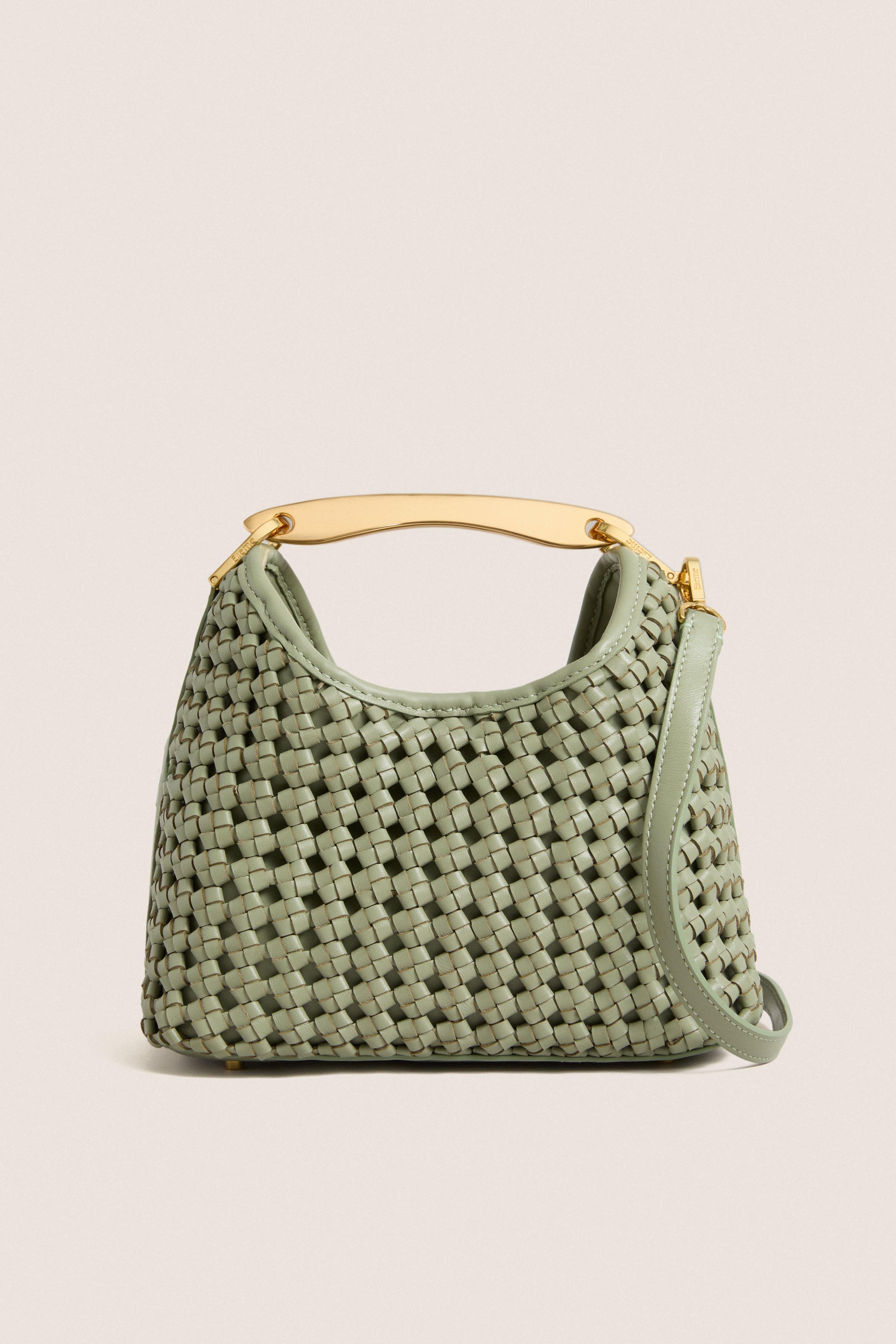 Dusty Green Small Woven Leather Boomerang Bag | Elleme