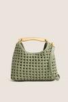 Dusty Green Small Woven Leather Boomerang Bag