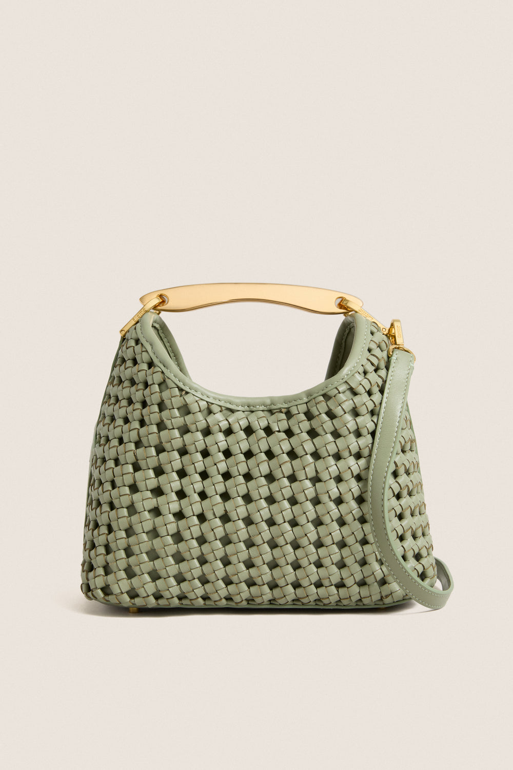 Dusty Green Small Woven Leather Boomerang Bag