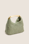 Dusty Green Small Woven Leather Boomerang Bag
