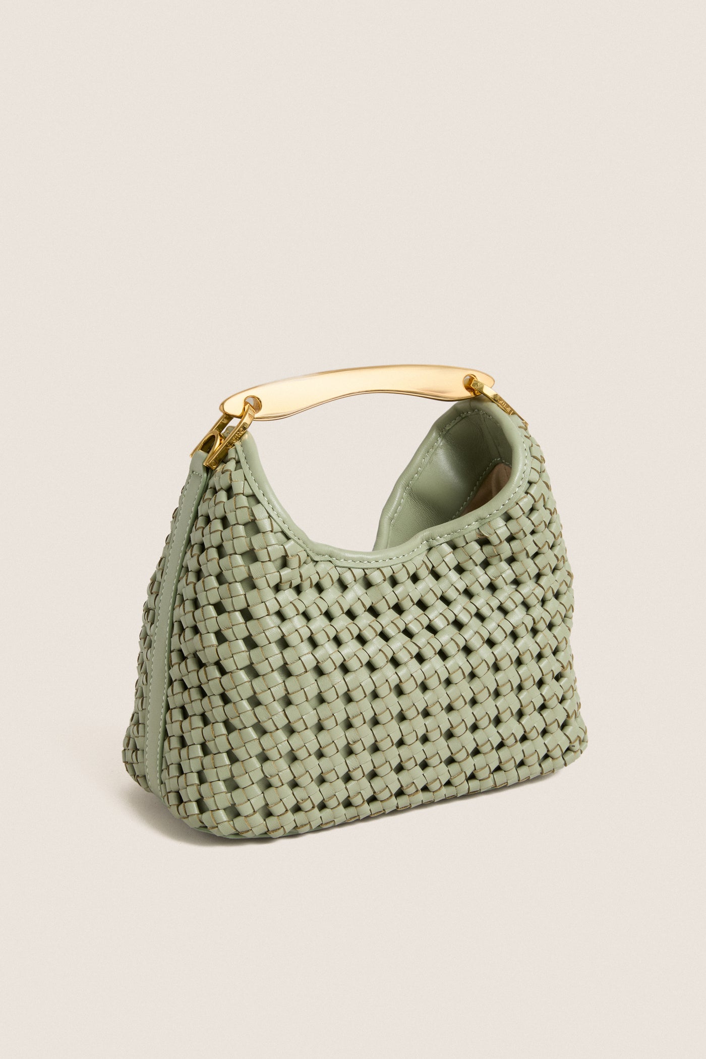 Dusty Green Small Woven Leather Boomerang Bag