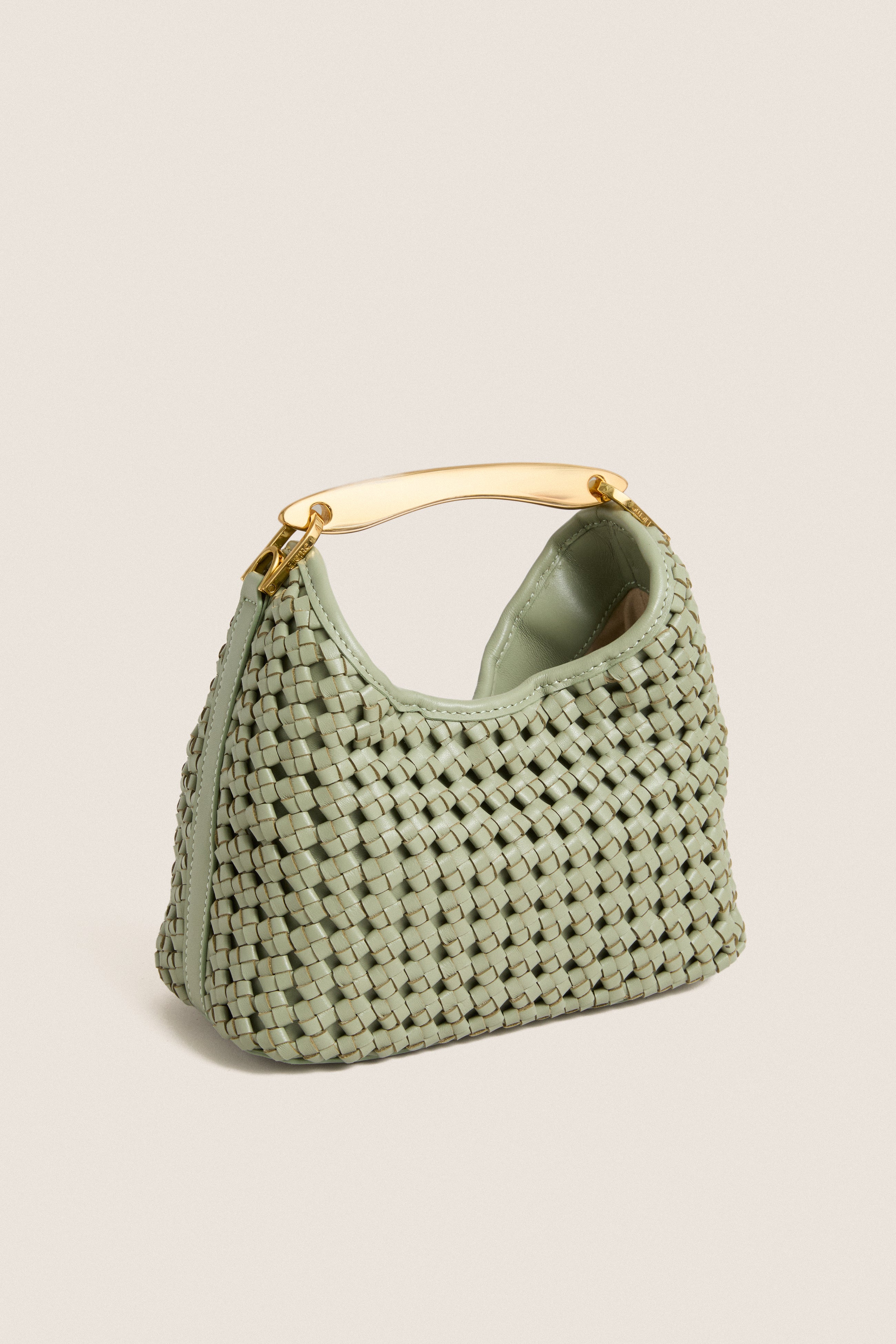 Dusty Green Small Woven Leather Boomerang Bag