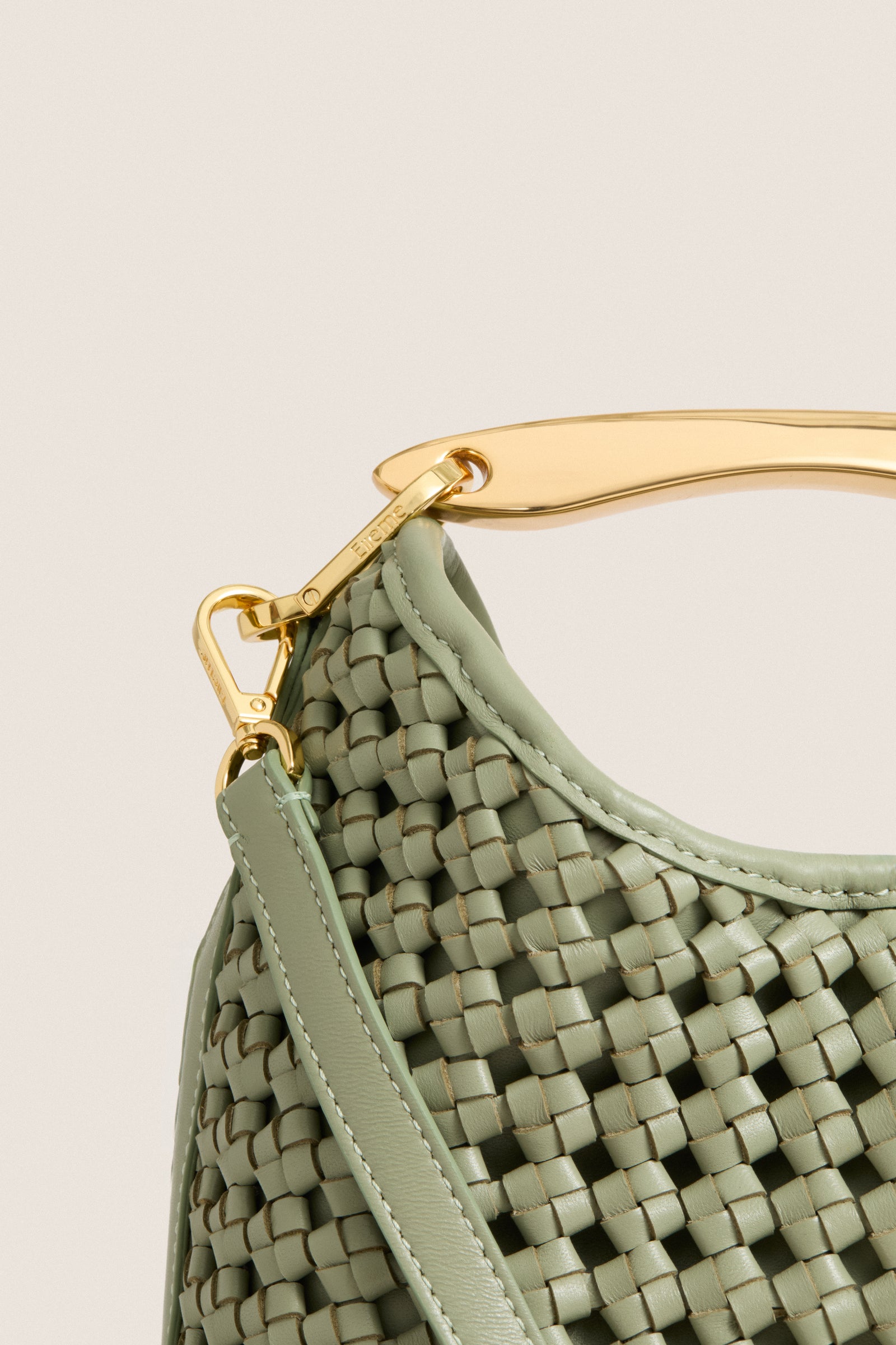 Dusty Green Small Woven Leather Boomerang Bag