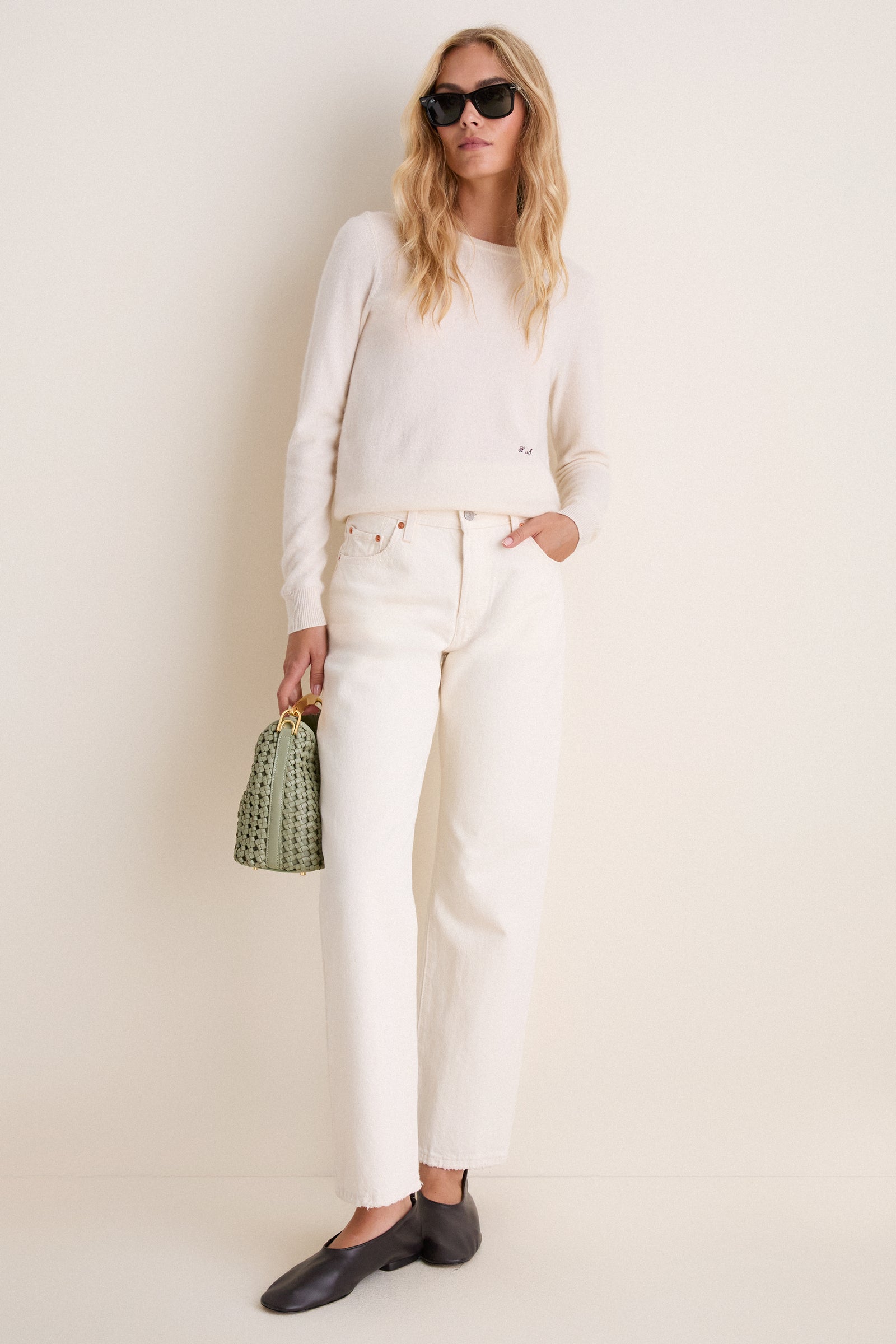 Dusty Green Small Woven Leather Boomerang Bag