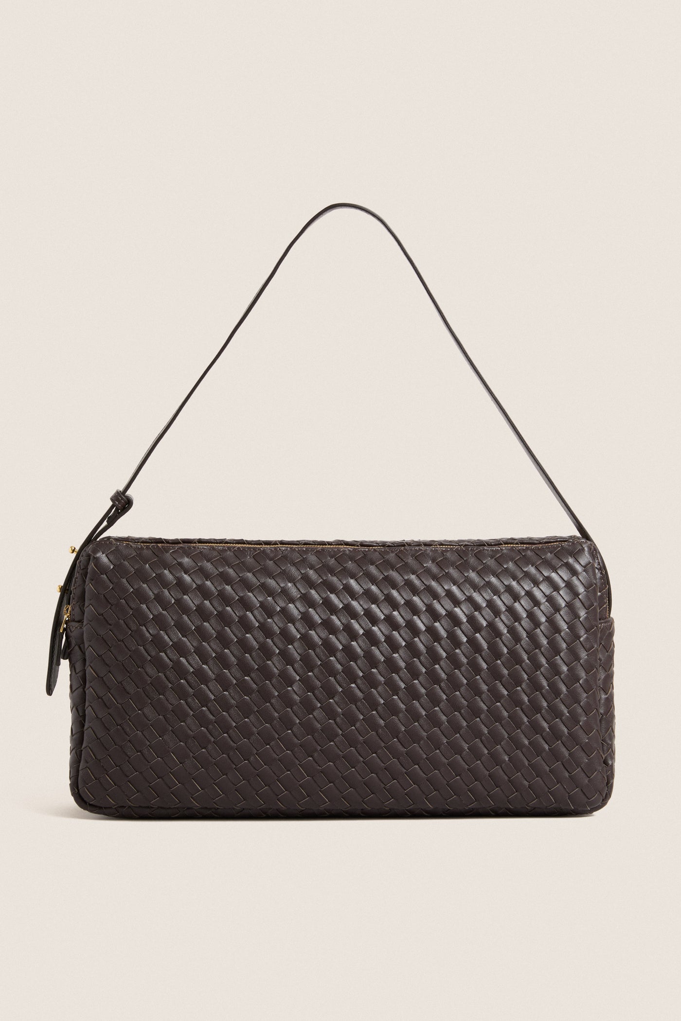 Dark Brown Large Woven Leather Trousse Bag