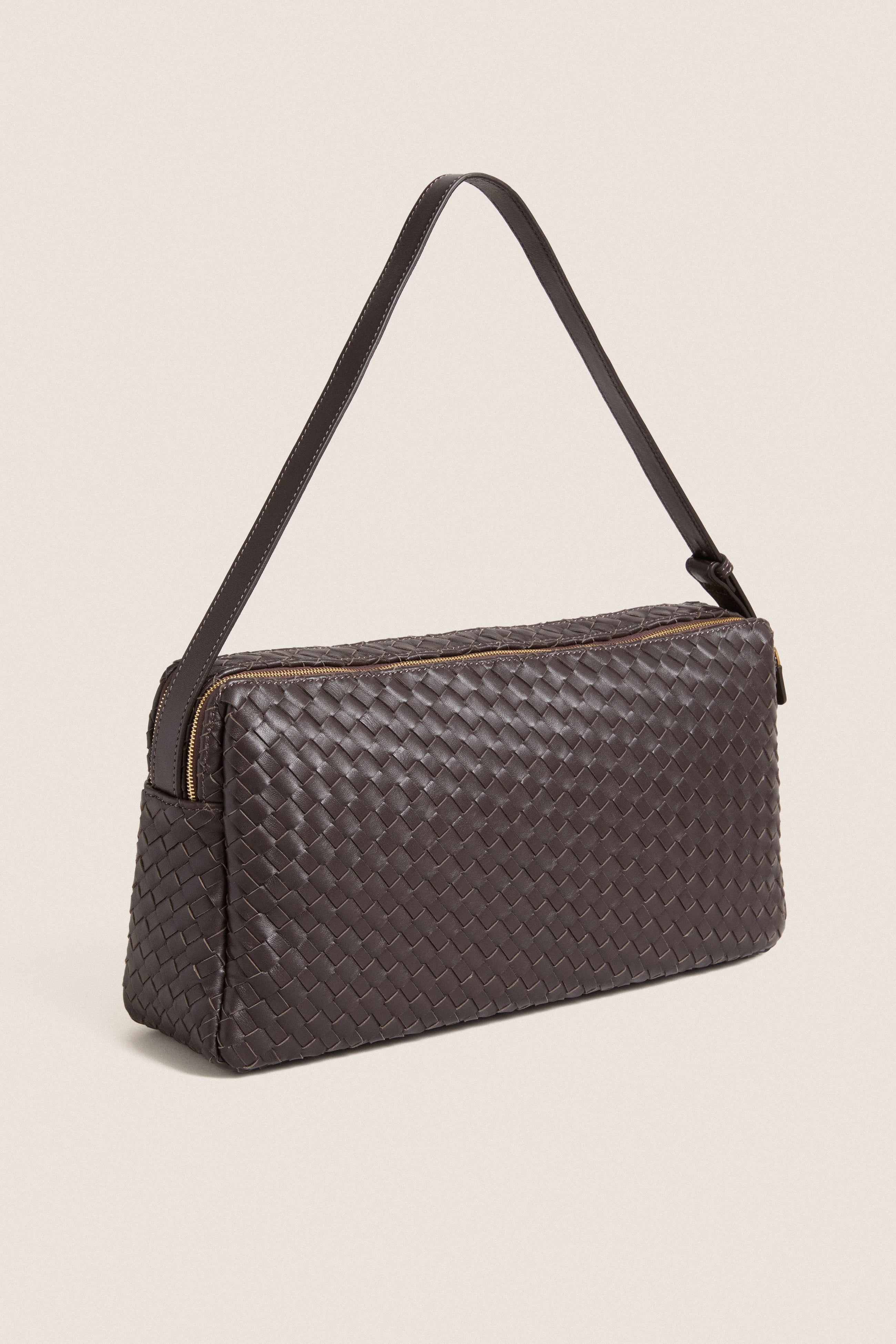 Dark Brown Large Woven Leather Trousse Bag
