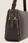 Dark Brown Large Woven Leather Trousse Bag
