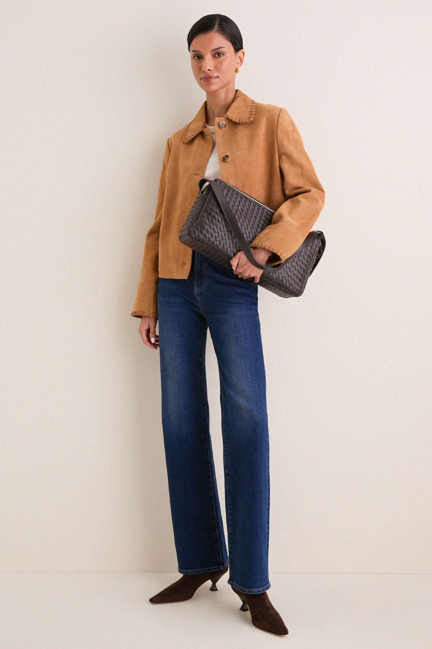 Dark Brown Large Woven Leather Trousse Bag