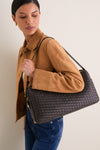 Dark Brown Large Woven Leather Trousse Bag