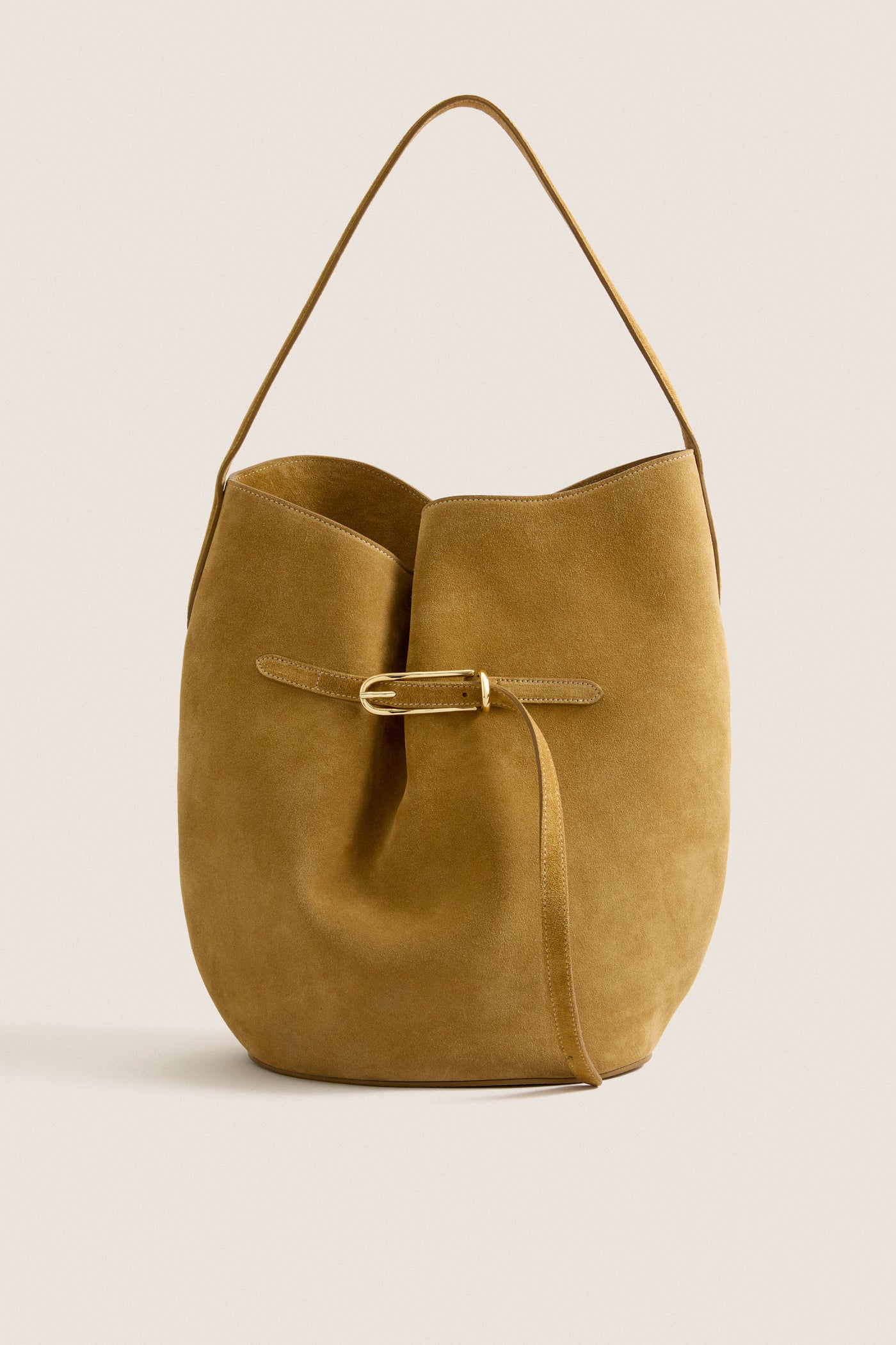 Sand Large Belted Bucket Bag