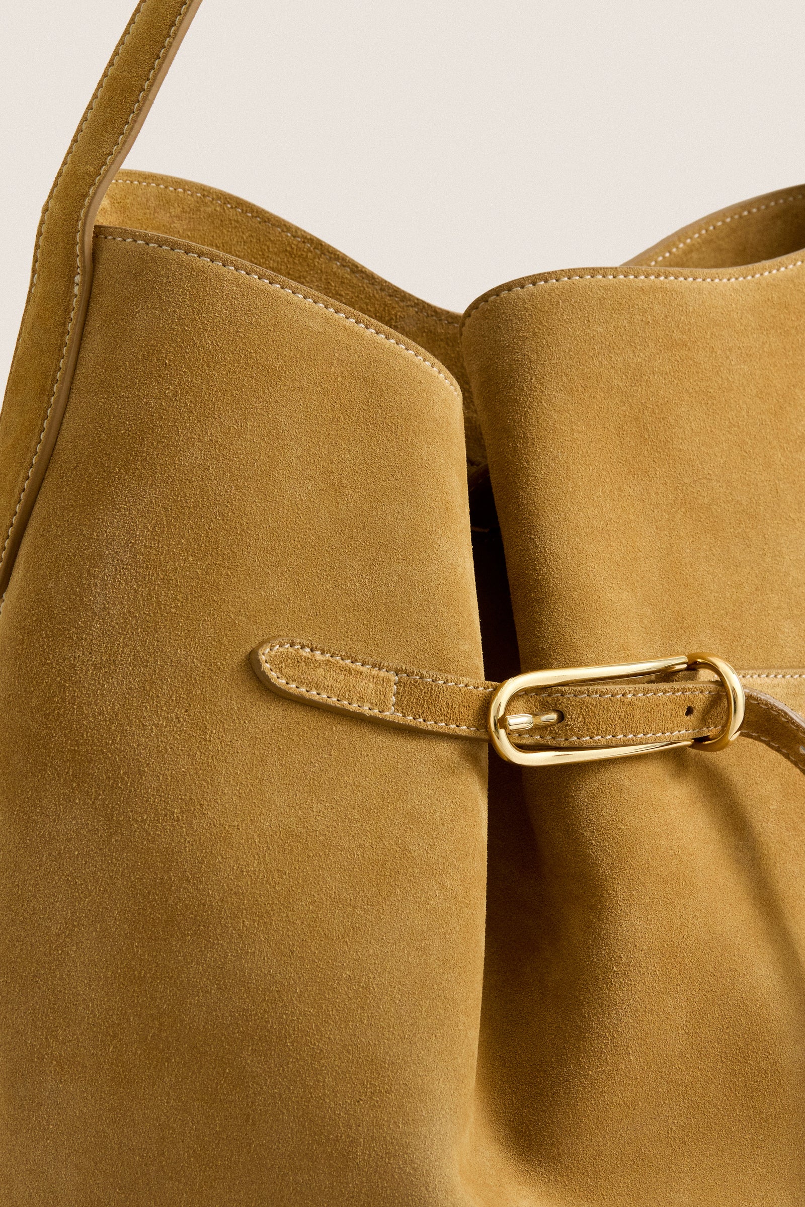 Sand Large Belted Bucket Bag