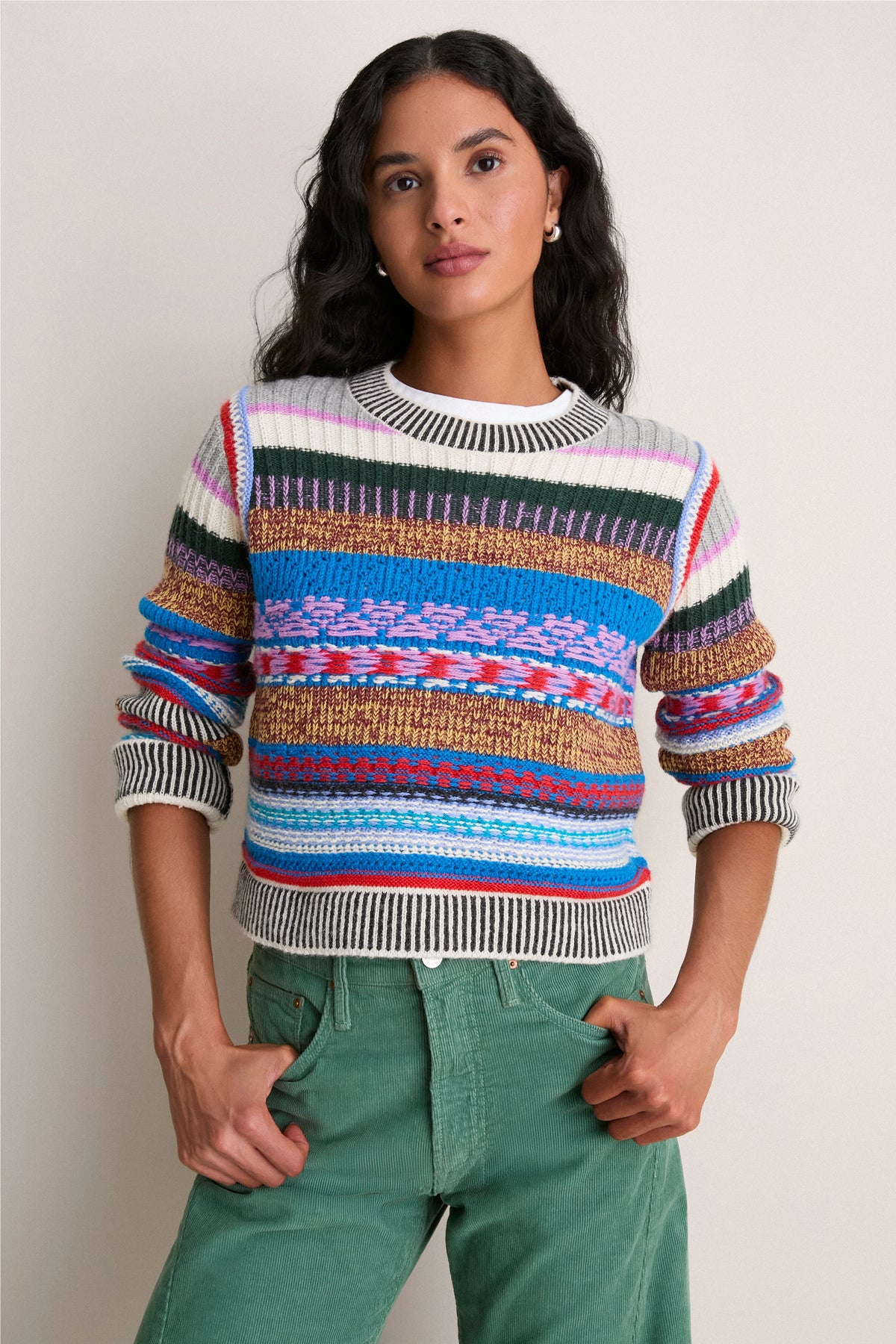 Red, Ivory and Blue Multi Stripe The Extra Crop Jumper