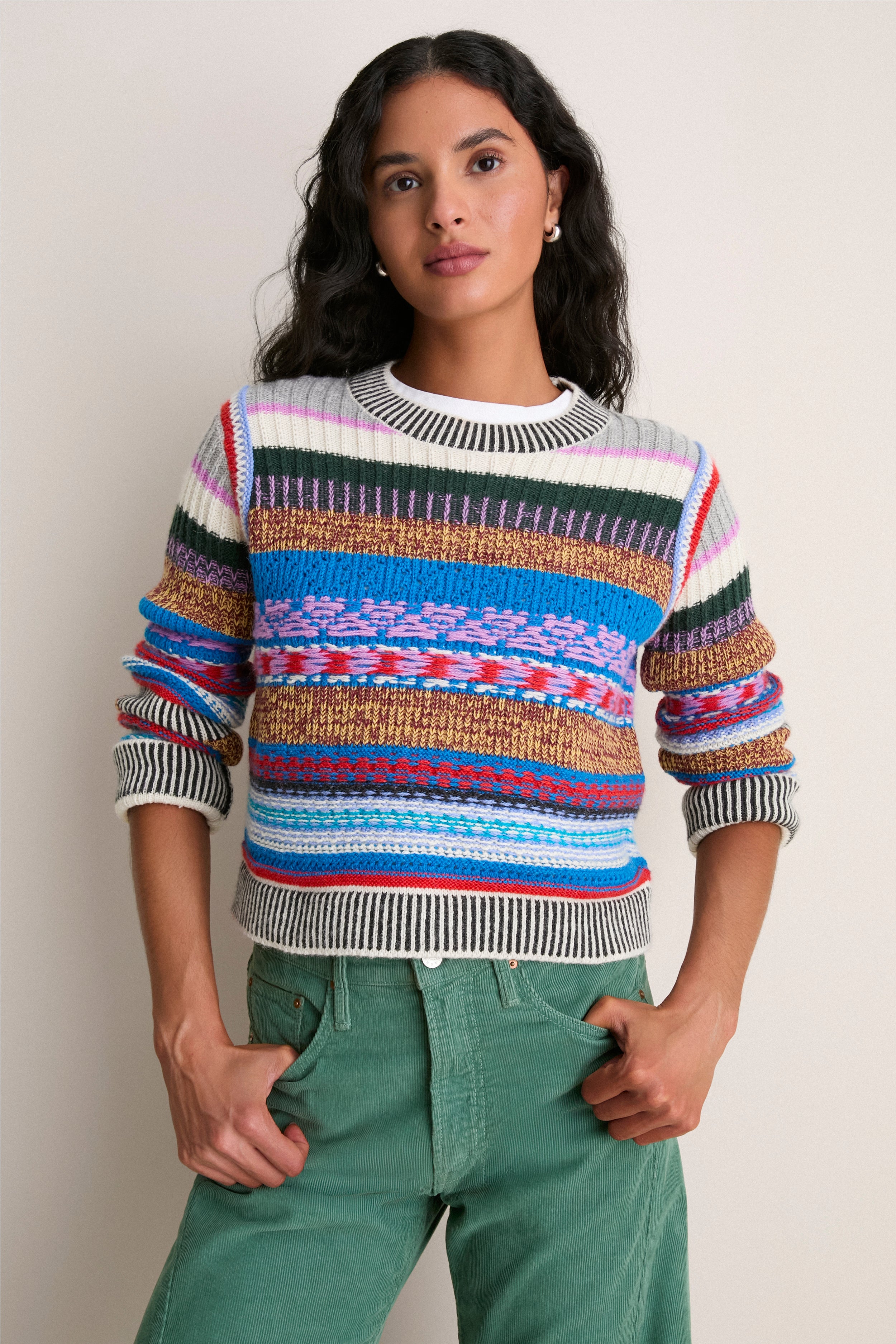 Red, Ivory and Blue Multi Stripe The Extra Crop Jumper