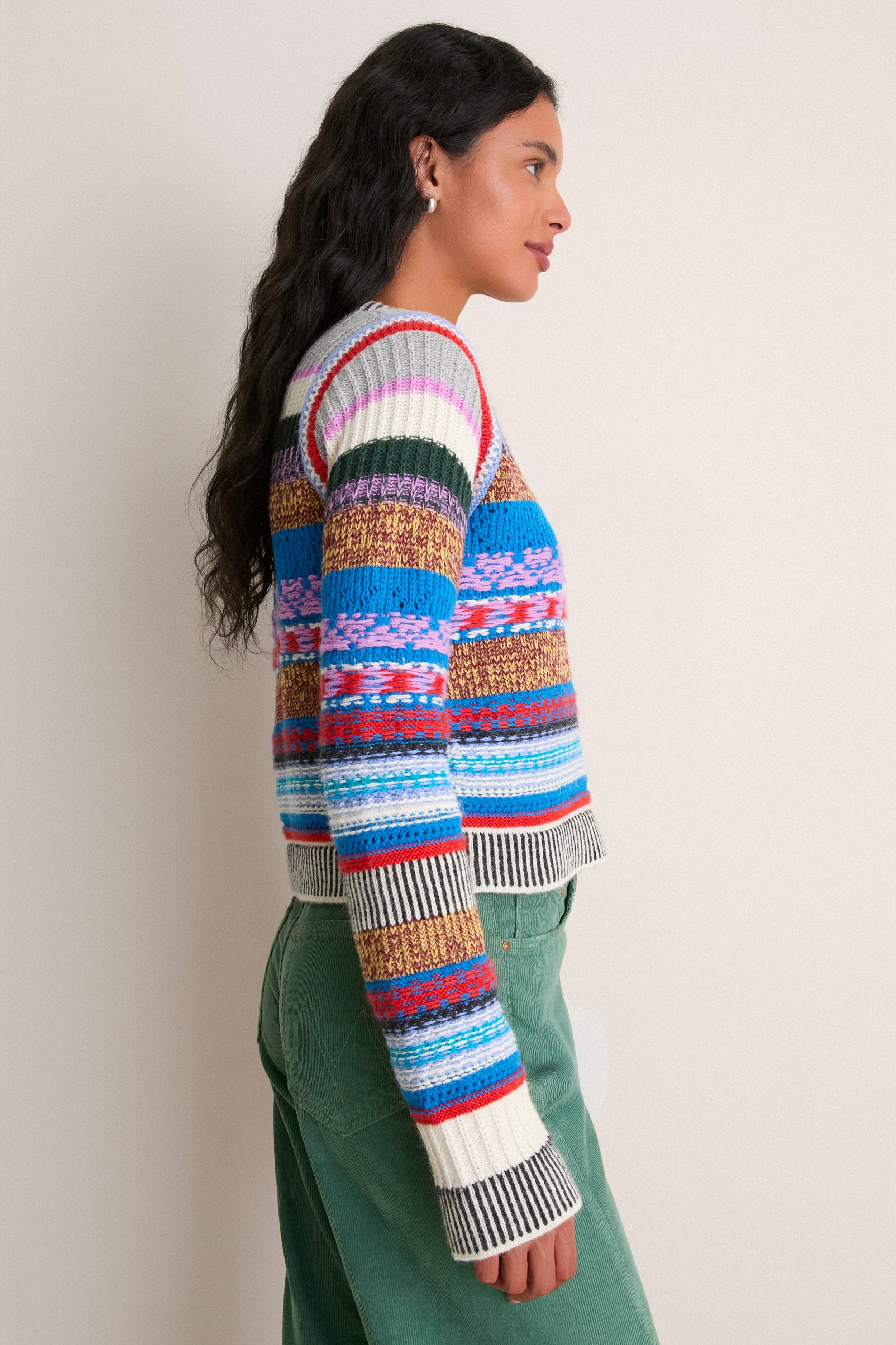 Red, Ivory and Blue Multi Stripe The Extra Crop Jumper