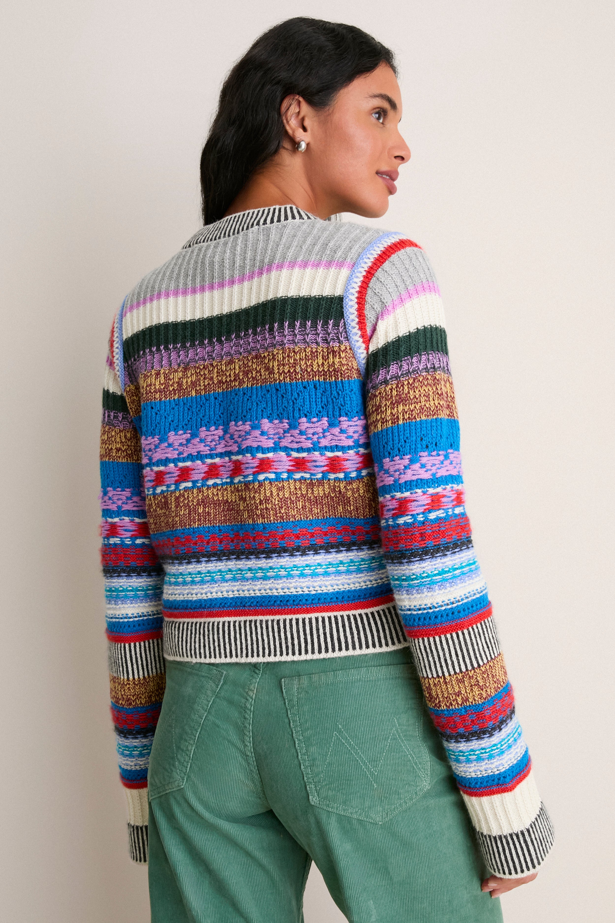 Red, Ivory and Blue Multi Stripe The Extra Crop Jumper