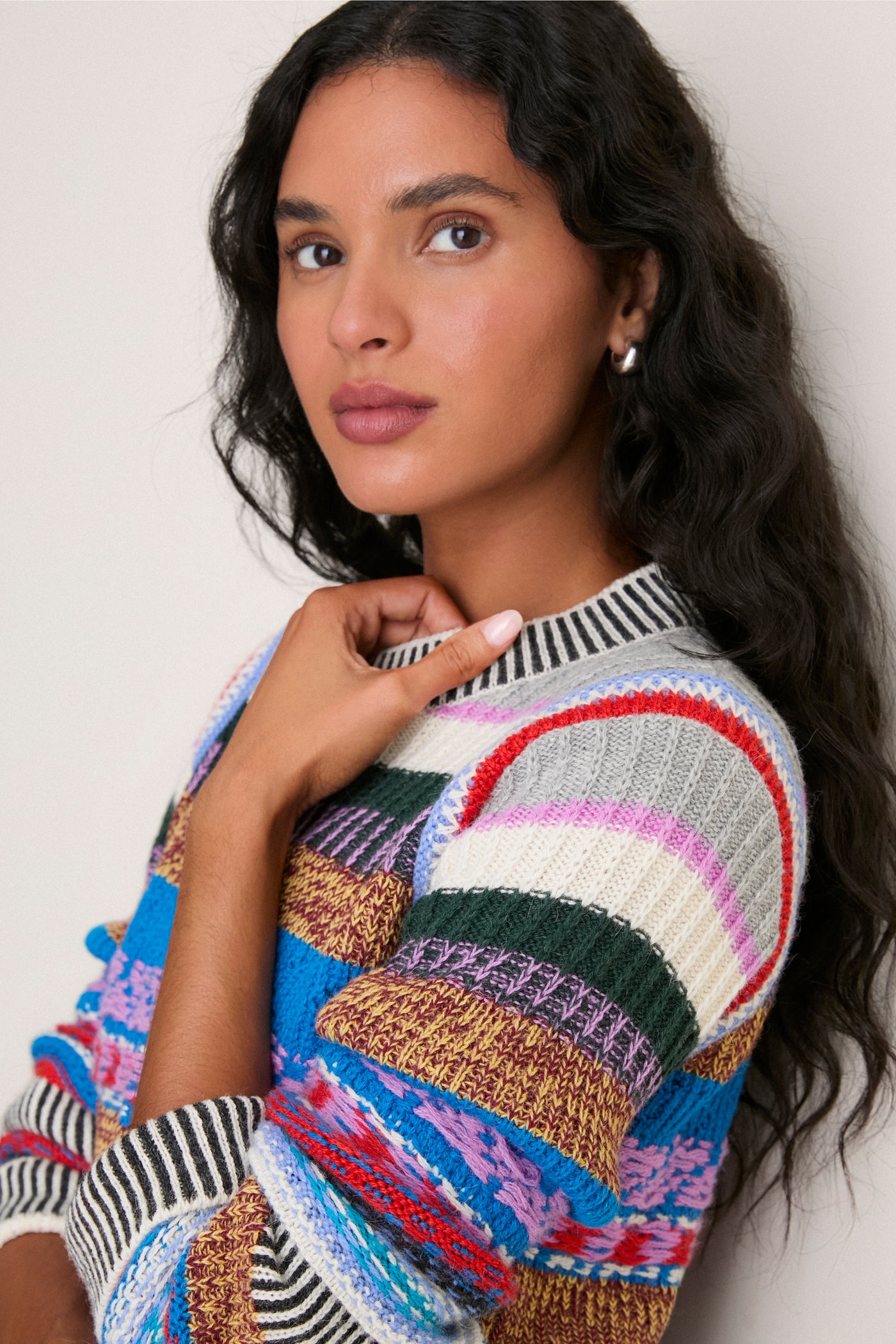 Red, Ivory and Blue Multi Stripe The Extra Crop Jumper