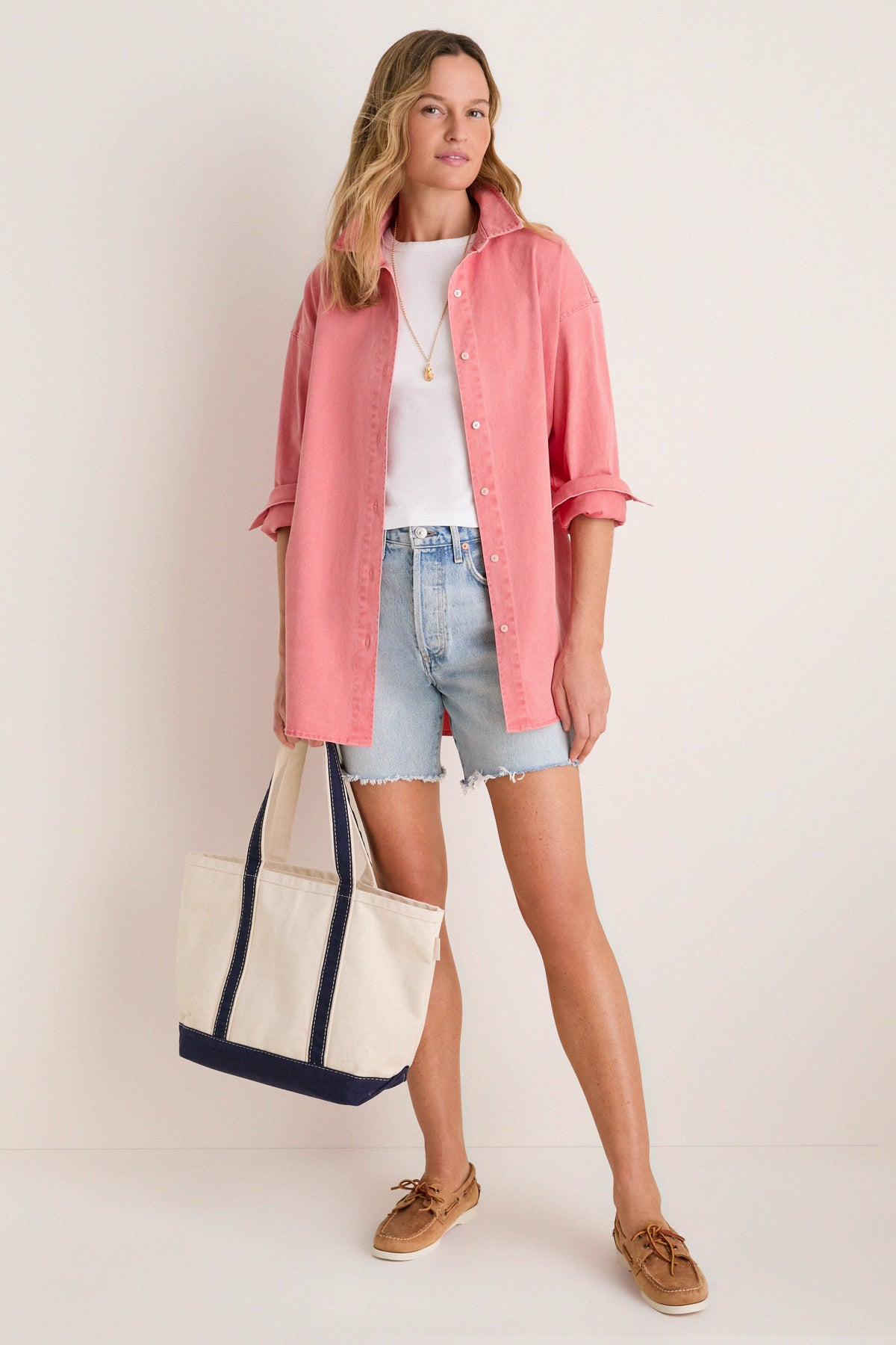Nantucket Reds Stretch Twill Blane Boyfriend Button Down