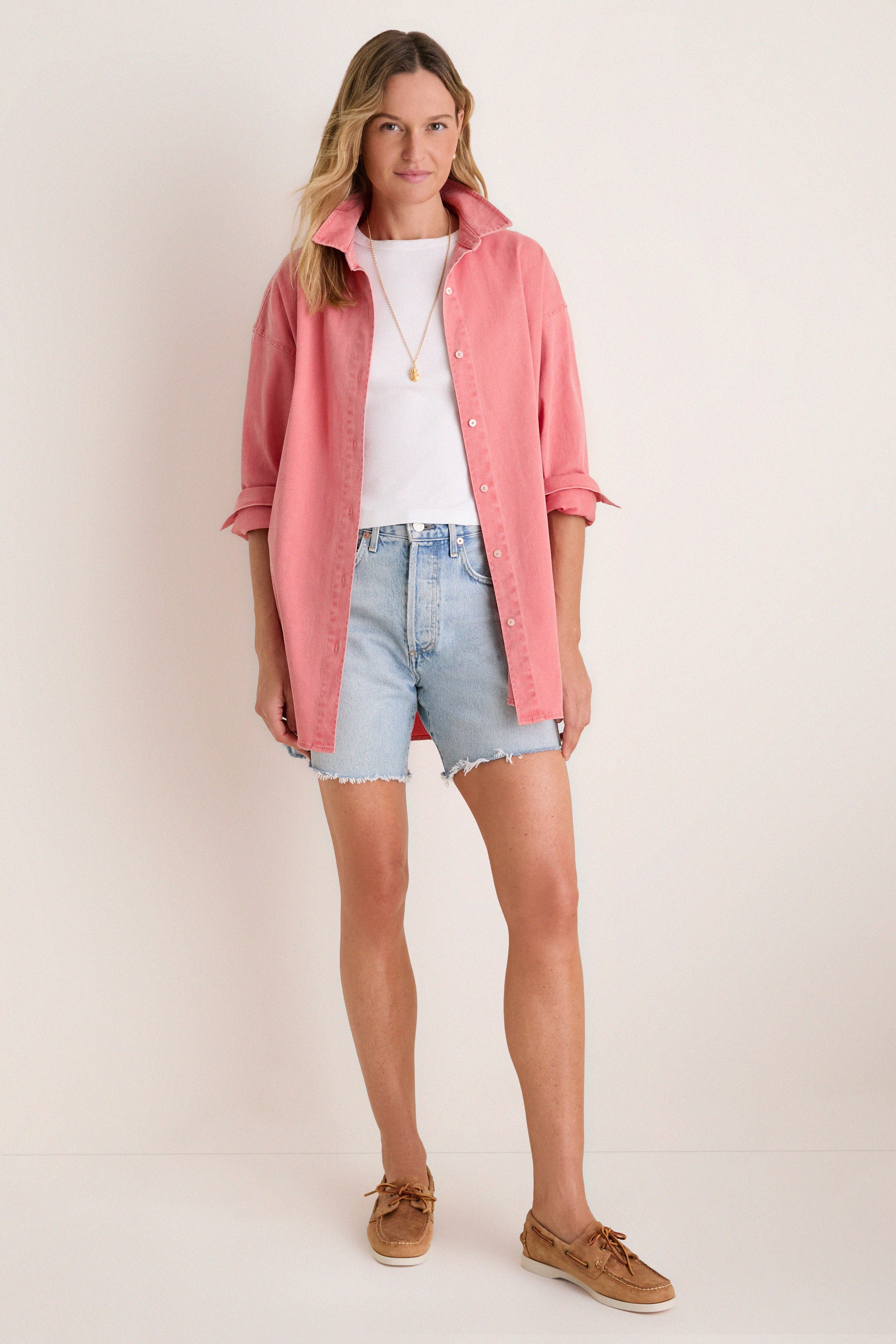 Nantucket Reds Stretch Twill Blane Boyfriend Button Down