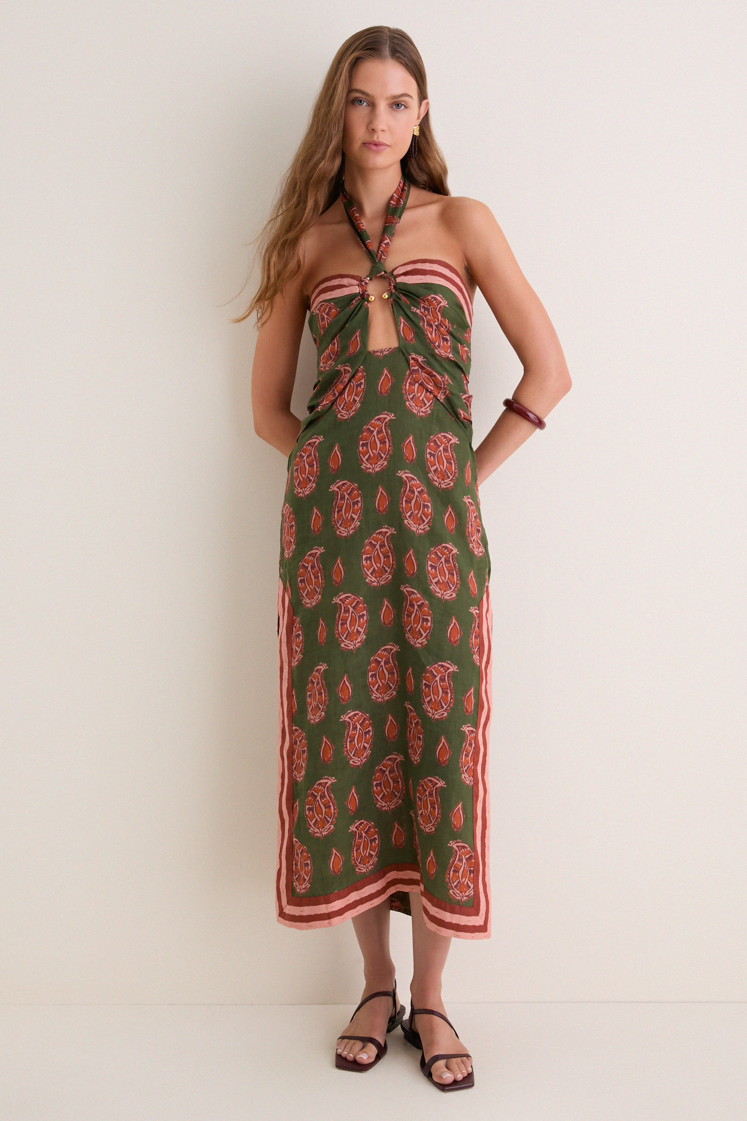 Green and Rose Desert Heart Ankle Dress