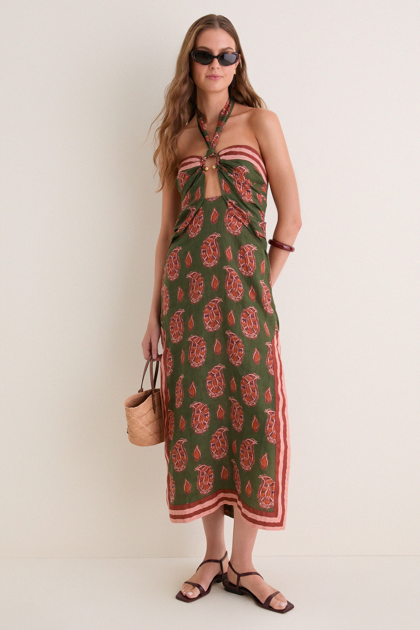 Green and Rose Desert Heart Ankle Dress