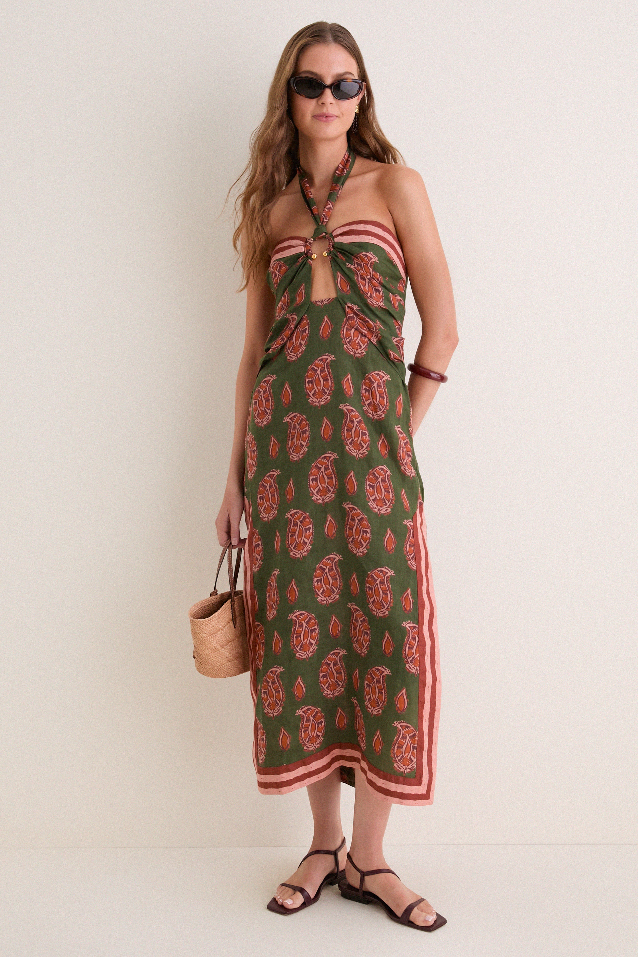 Green and Rose Desert Heart Ankle Dress