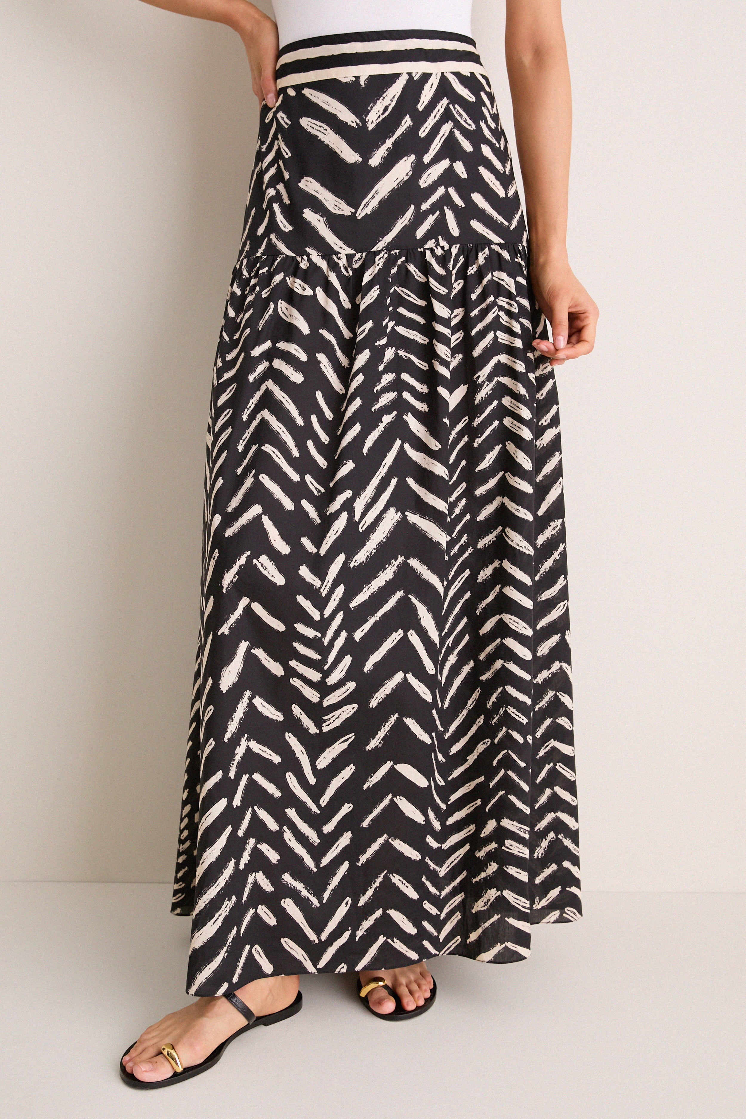 Black and Ecru Cotton Rituales Maxi Skirt | Johanna Ortiz