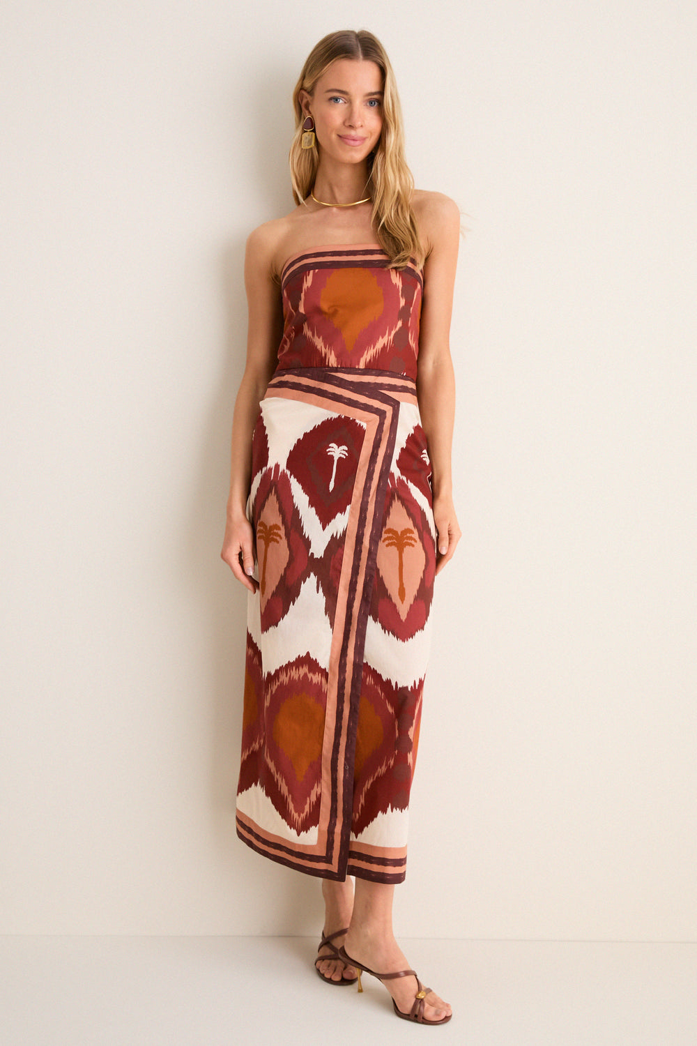 Ecru and Wine Anciente Peru Ankle Dress