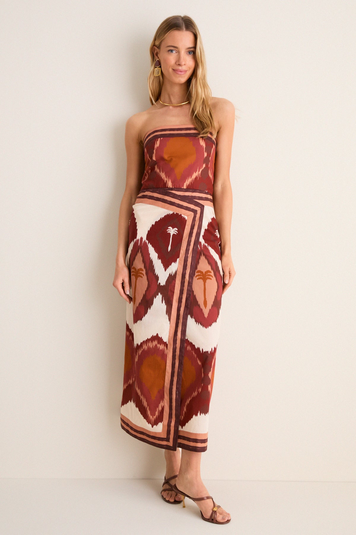 Ecru and Wine Anciente Peru Ankle Dress