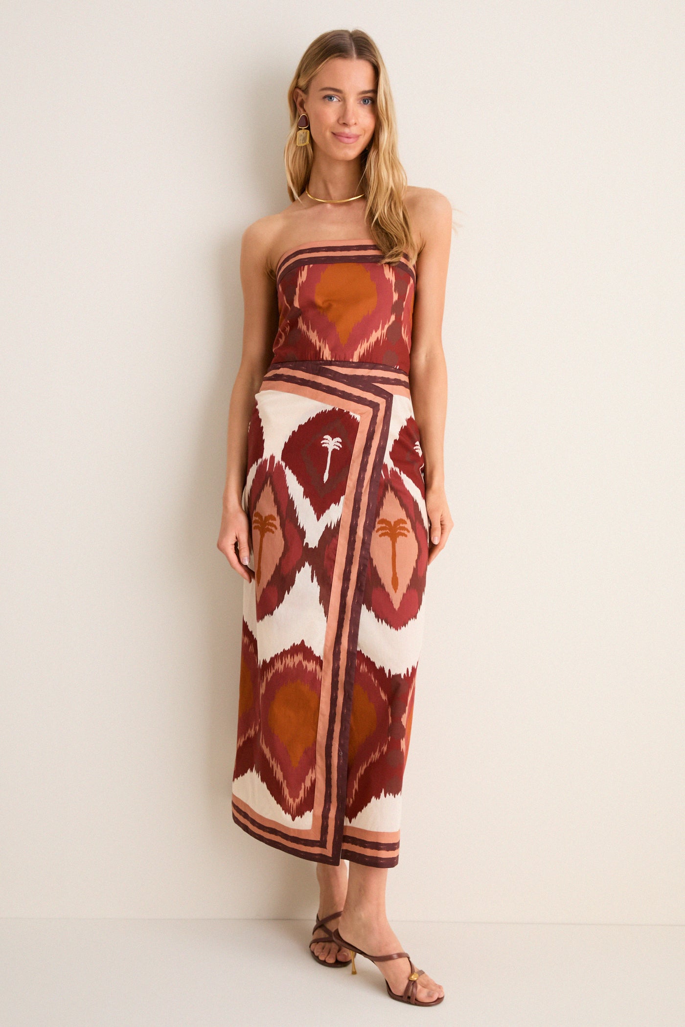 Ecru and Wine Anciente Peru Ankle Dress
