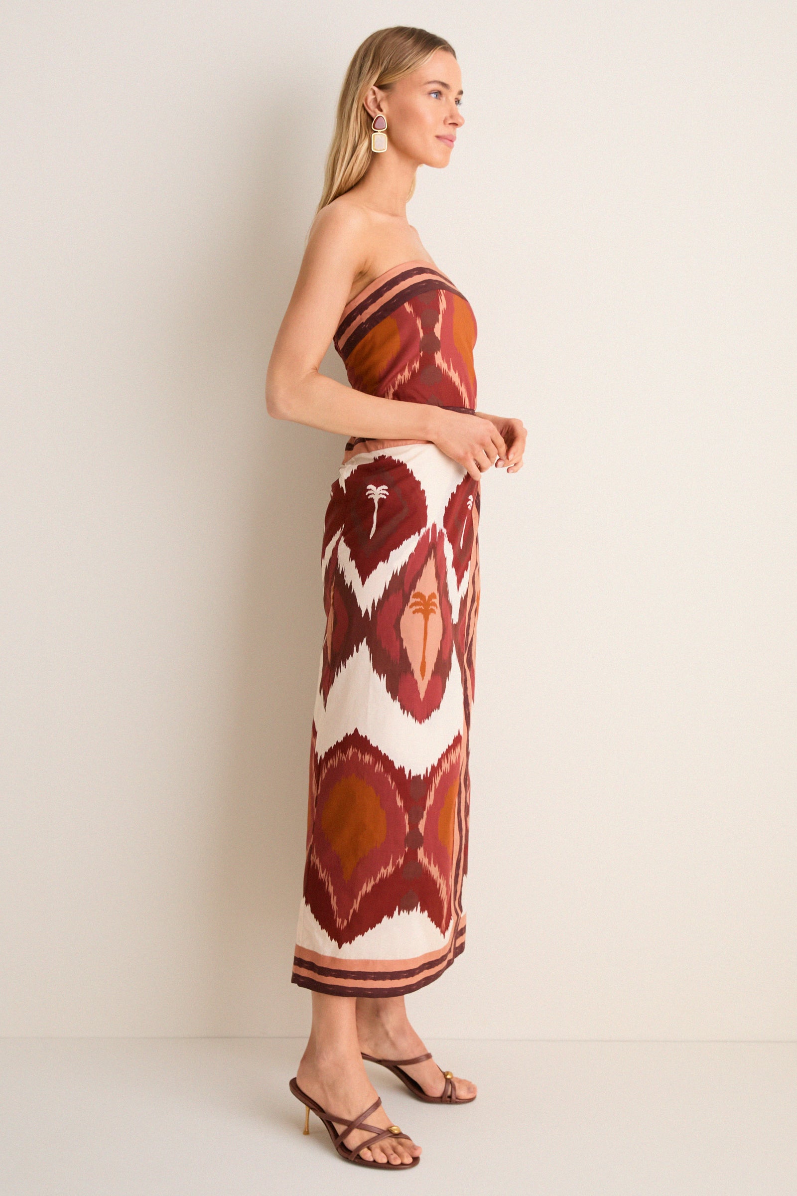 Ecru and Wine Anciente Peru Ankle Dress