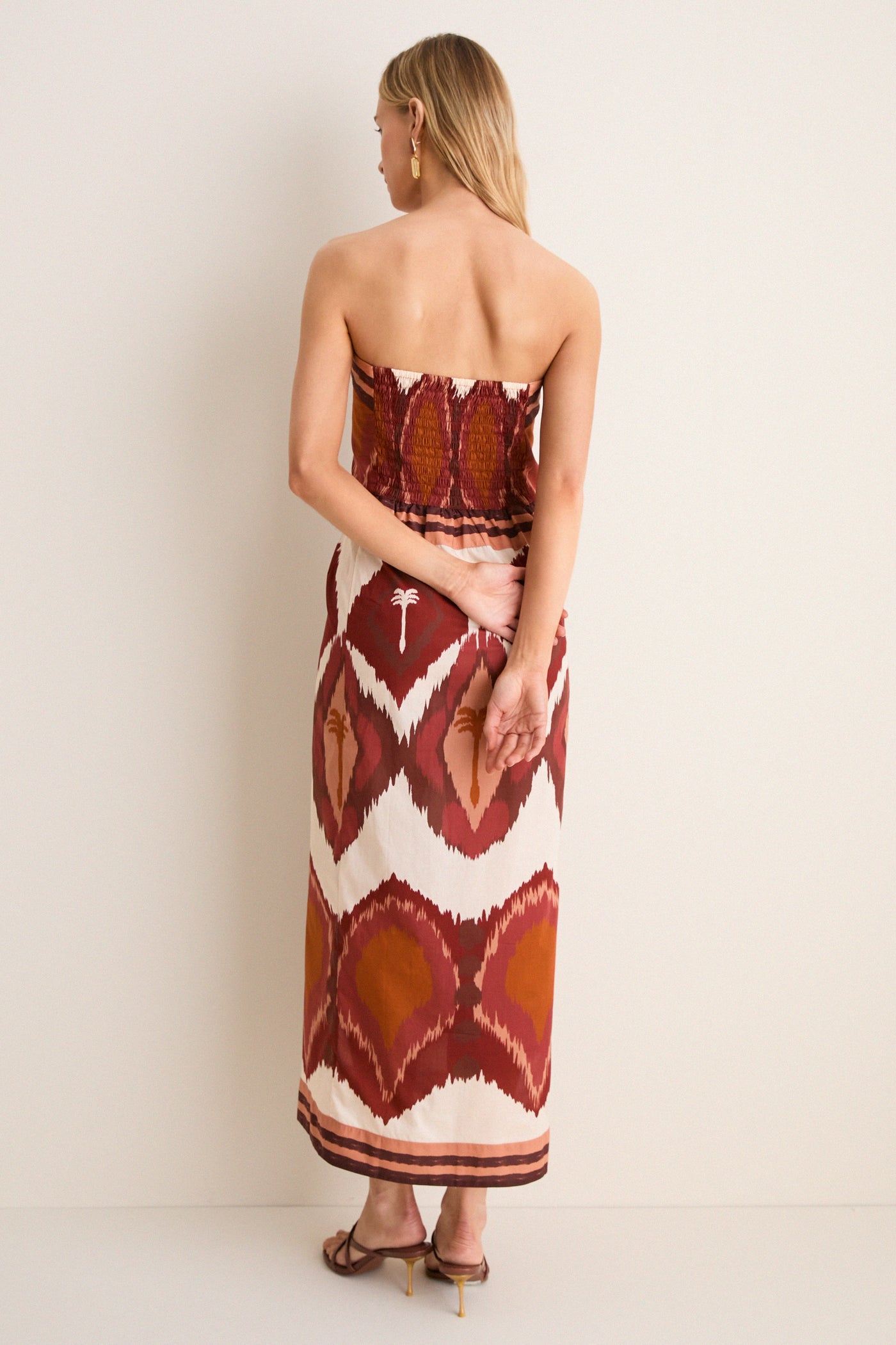 Ecru and Wine Anciente Peru Ankle Dress