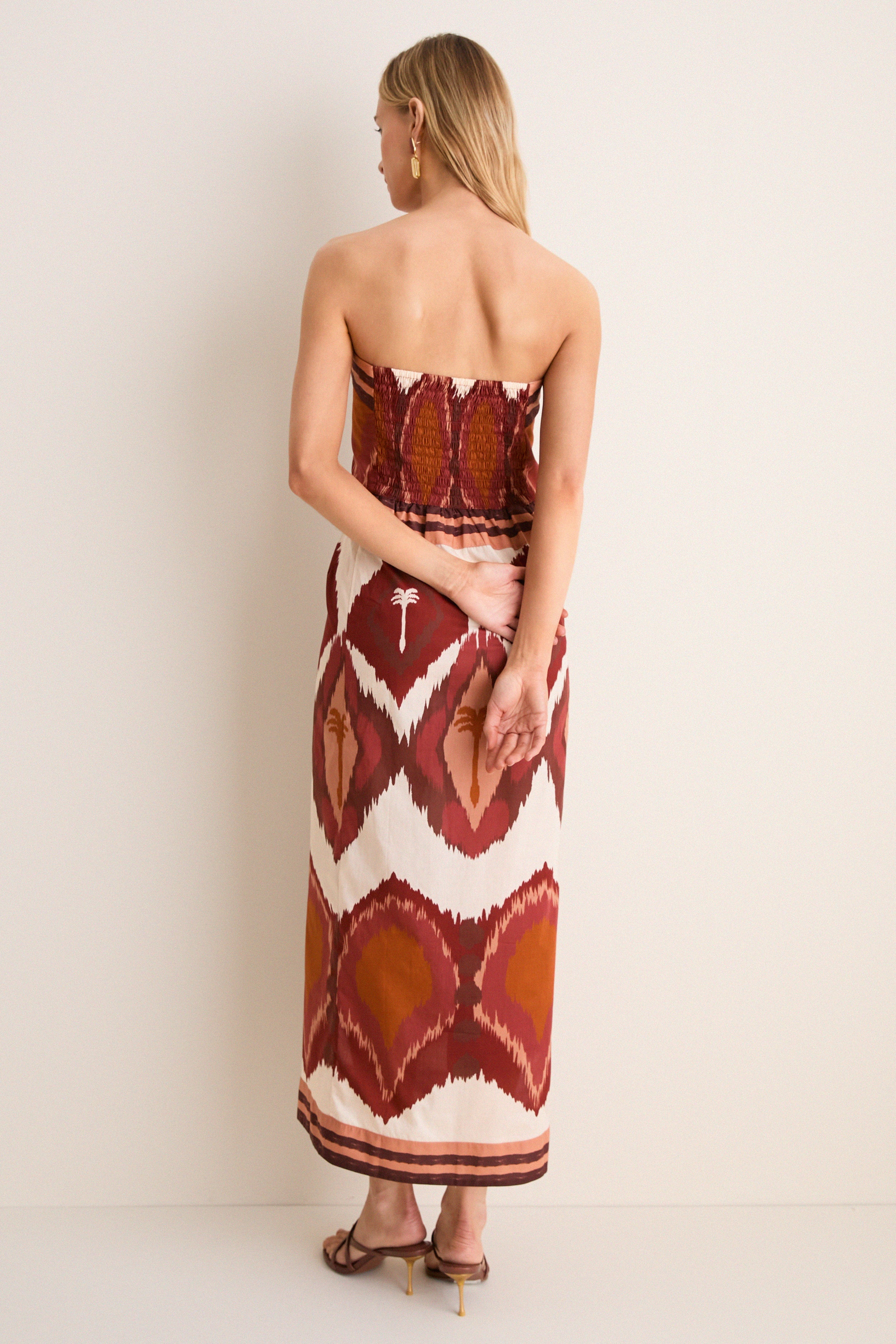 Ecru and Wine Anciente Peru Ankle Dress