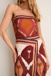 Ecru and Wine Anciente Peru Ankle Dress