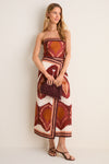 Ecru and Wine Anciente Peru Ankle Dress