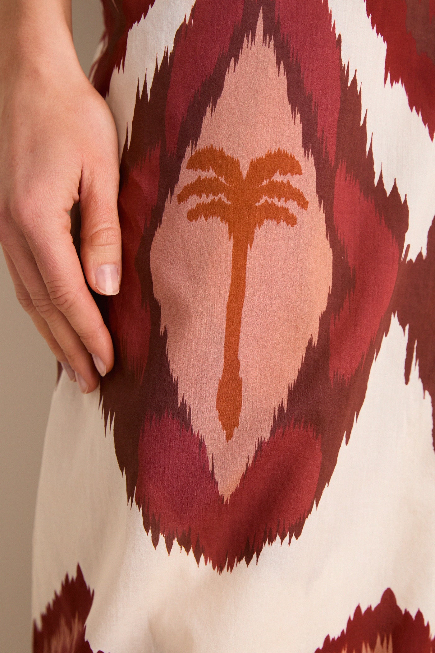 Ecru and Wine Anciente Peru Ankle Dress