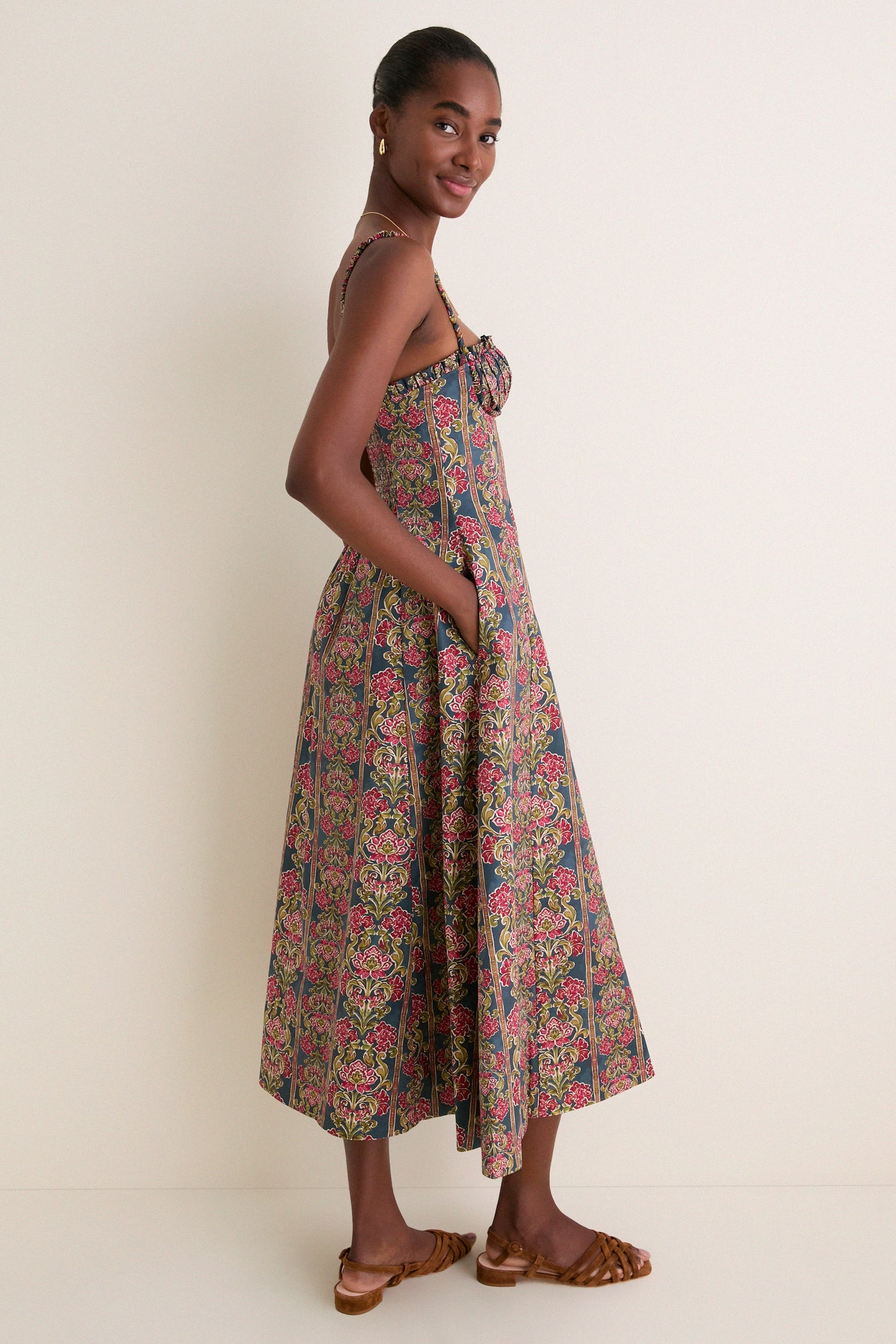 Green Berry Iris Medallion Border Maisie Dress