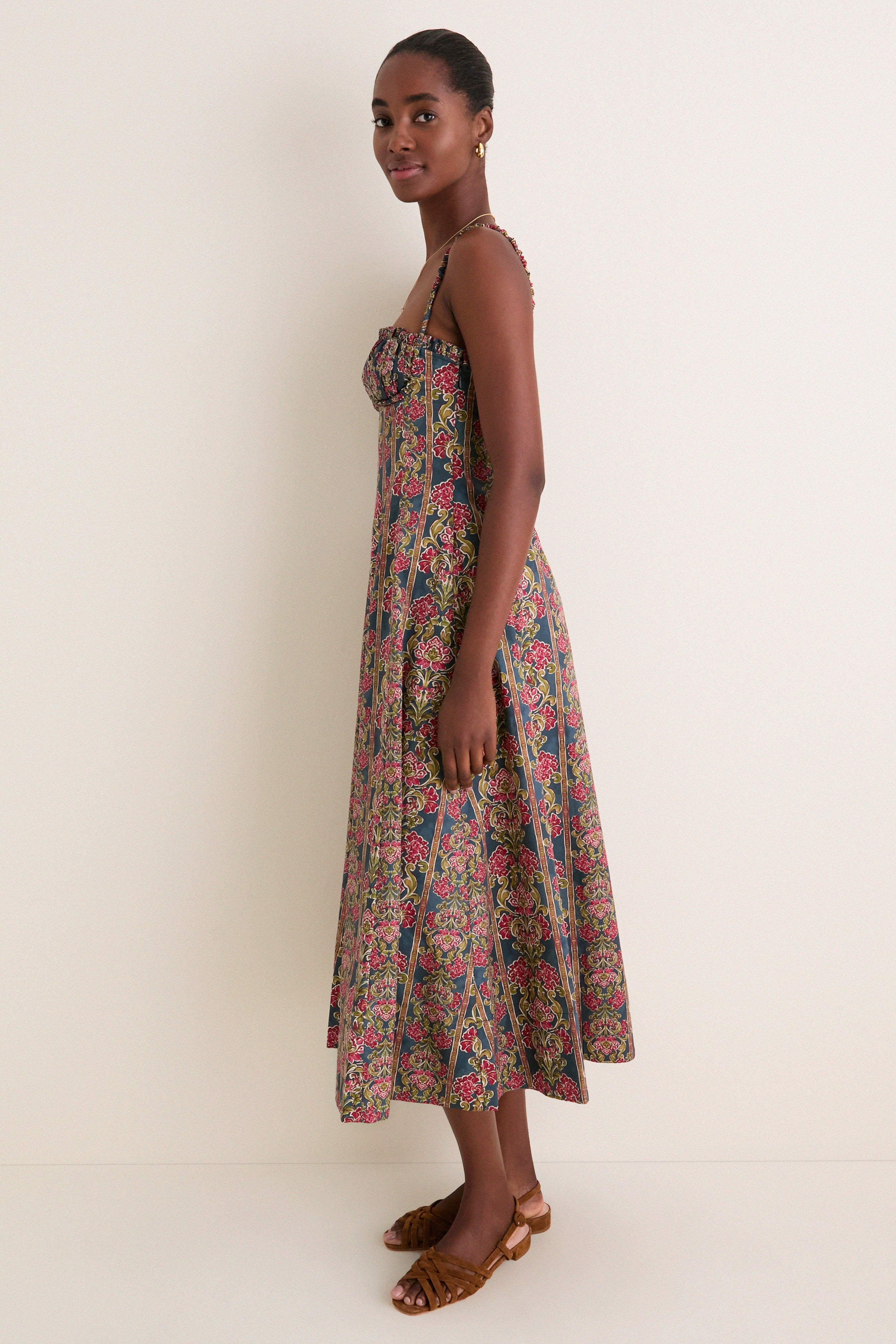Green Berry Iris Medallion Border Maisie Dress