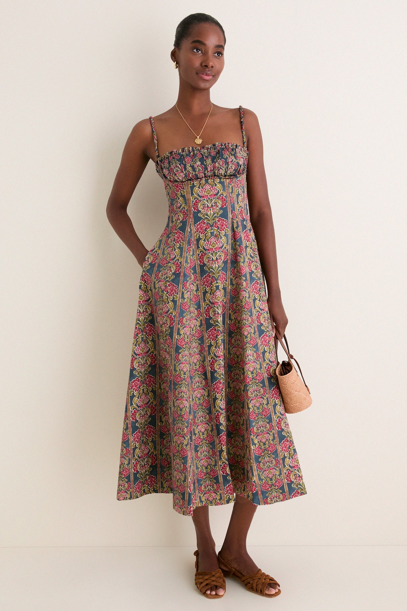 Green Berry Iris Medallion Border Maisie Dress