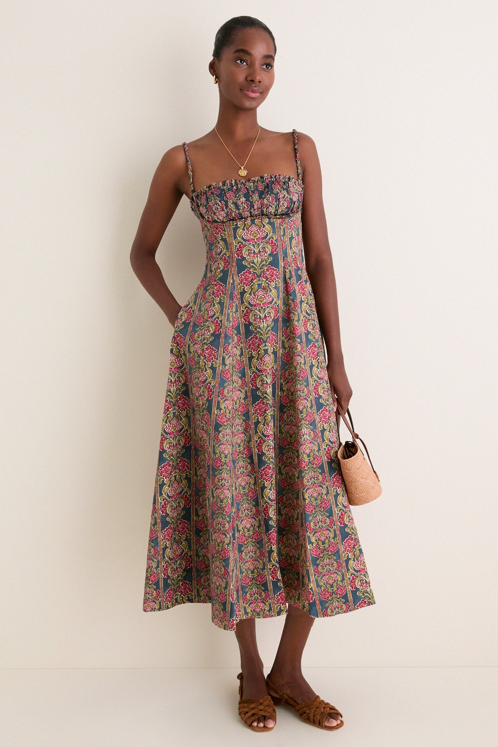 Green Berry Iris Medallion Border Maisie Dress