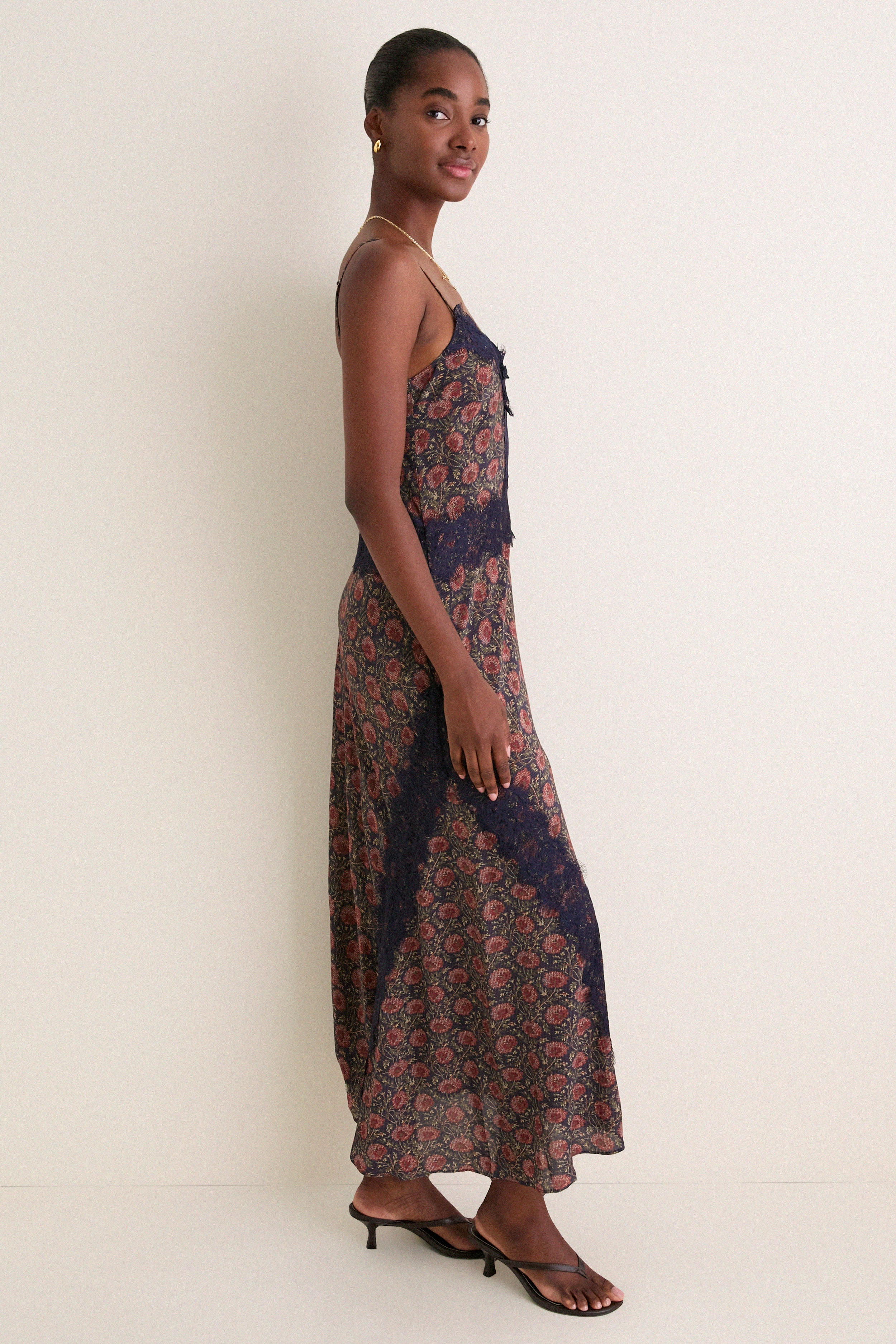 Navy and Rust Chrysanthemum Chintz Francesca Dress