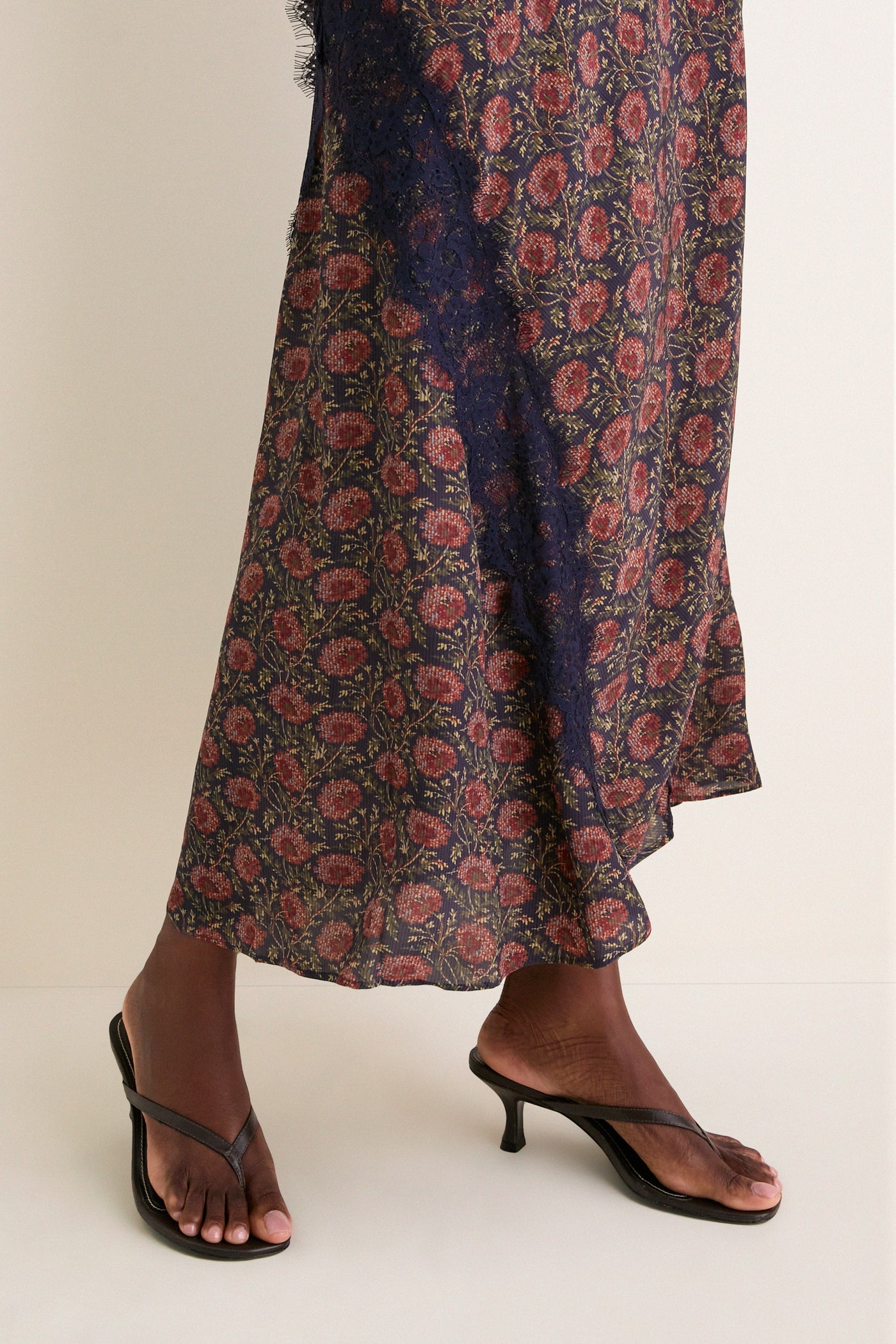 Navy and Rust Chrysanthemum Chintz Francesca Dress