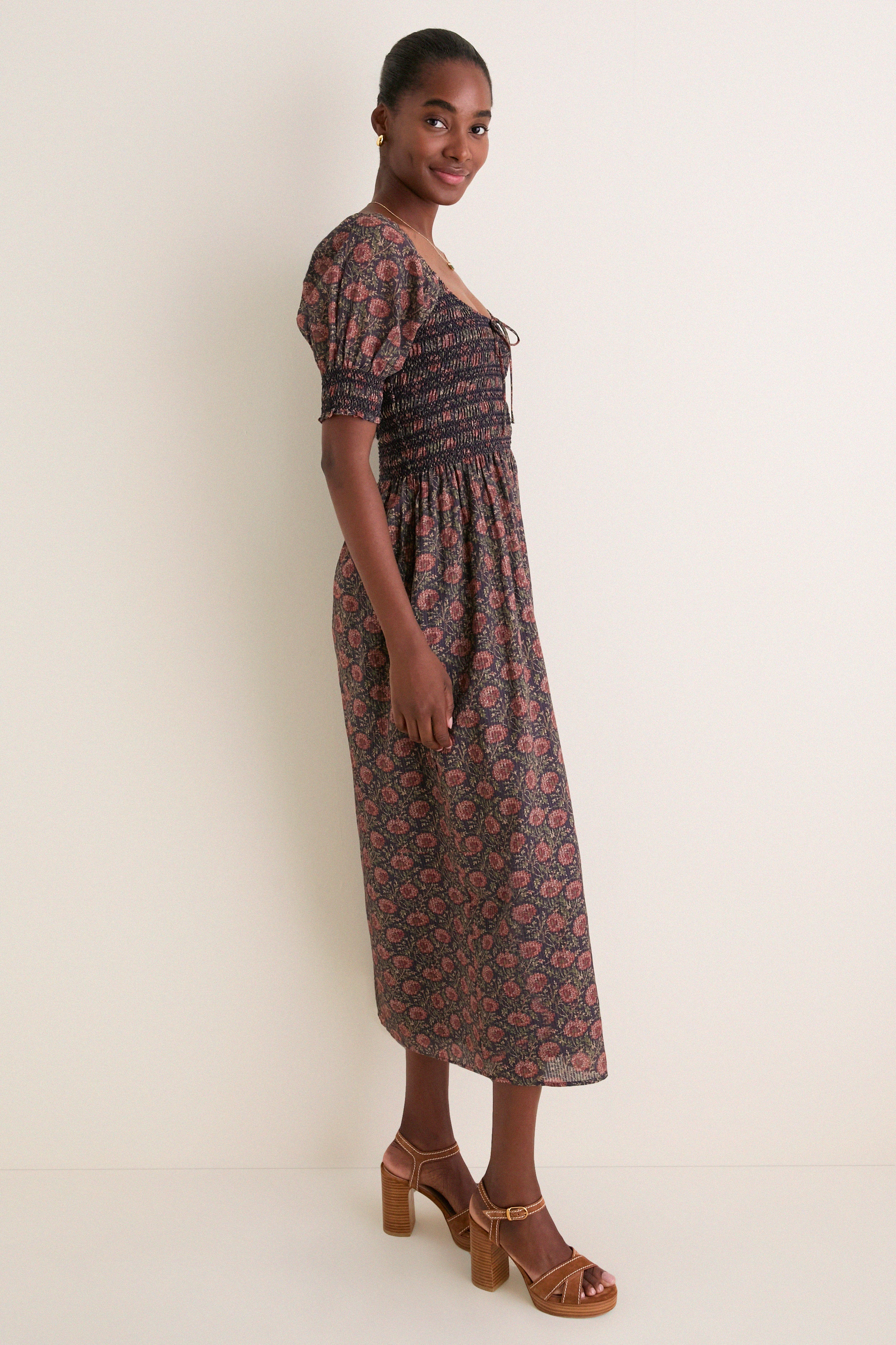 Navy and Rust Chrysanthemum Chintz Madeline Nap Dress