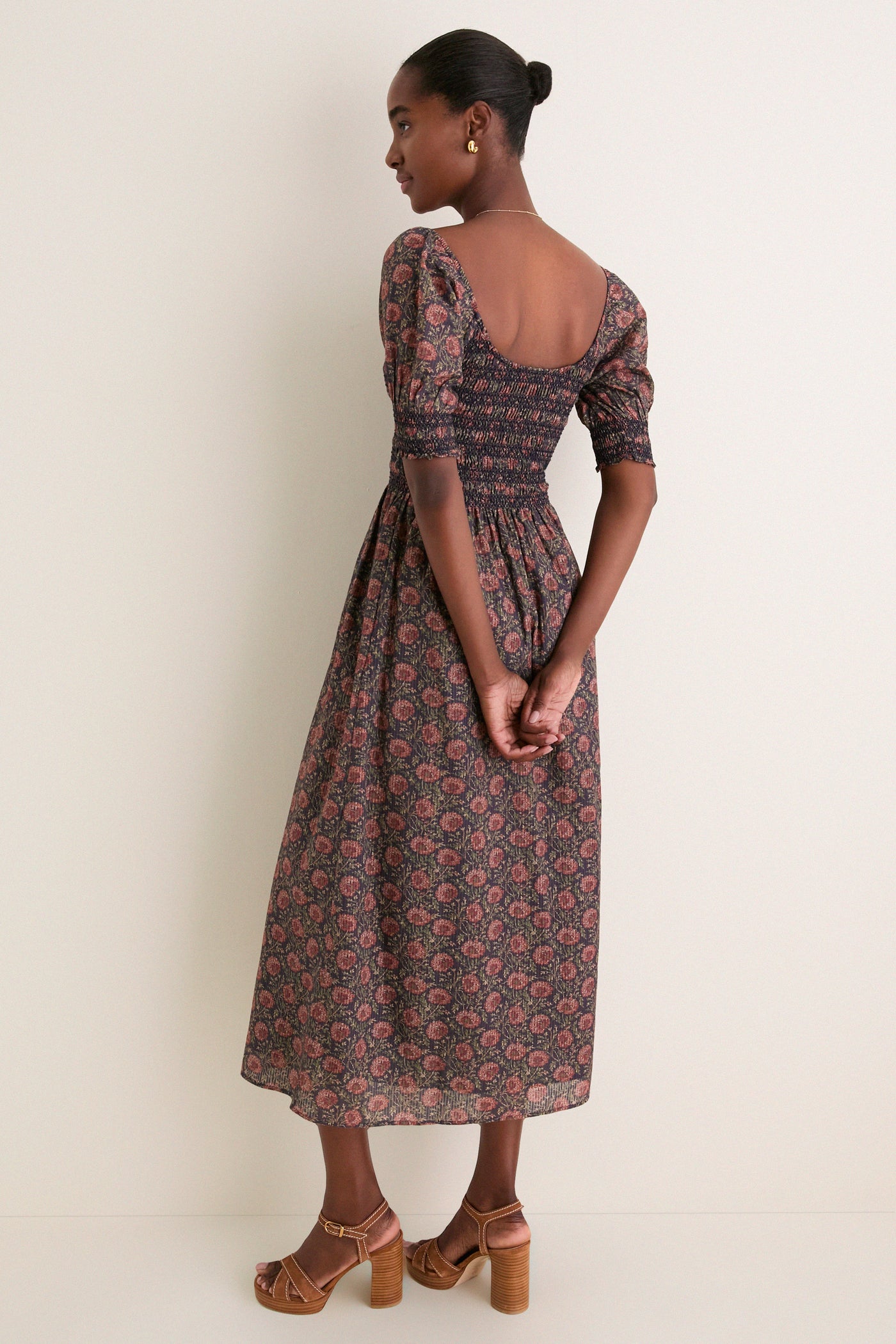 Navy and Rust Chrysanthemum Chintz Madeline Nap Dress