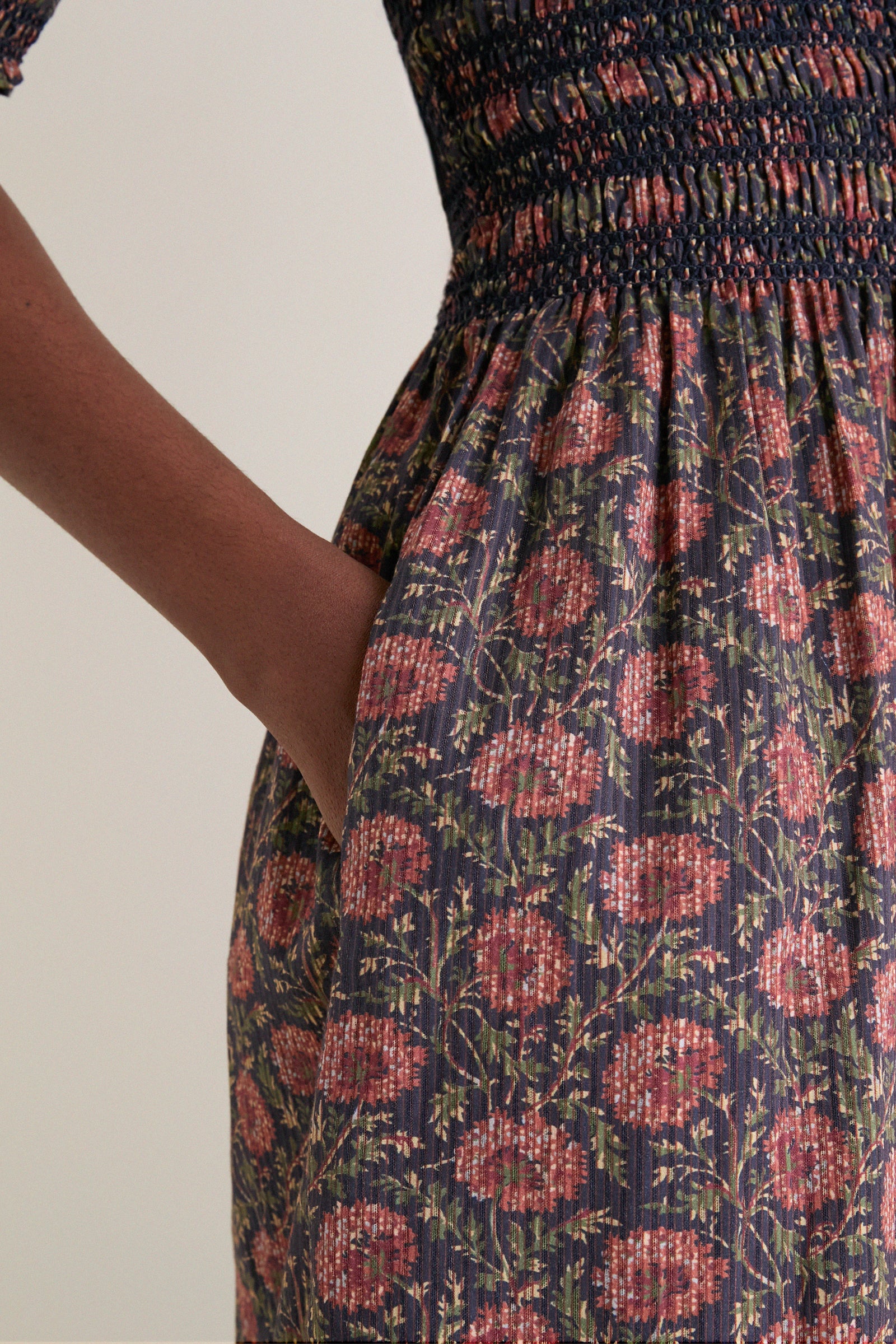 Navy and Rust Chrysanthemum Chintz Madeline Nap Dress