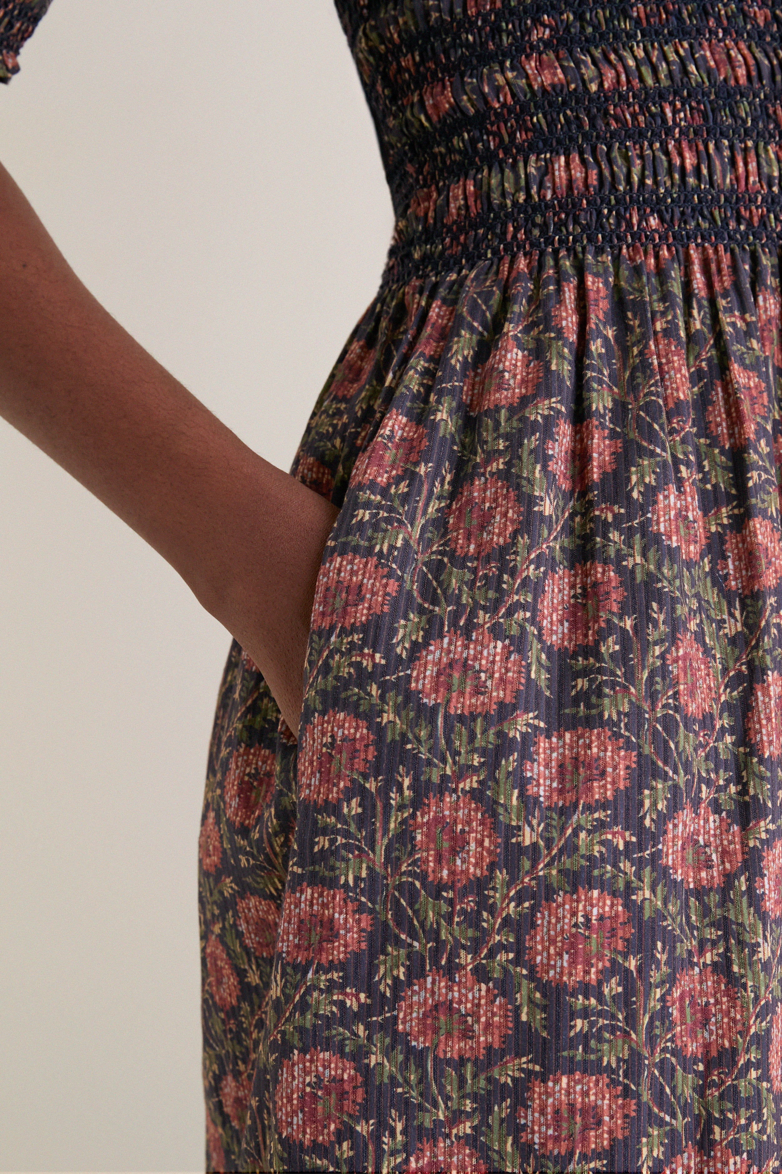 Navy and Rust Chrysanthemum Chintz Madeline Nap Dress