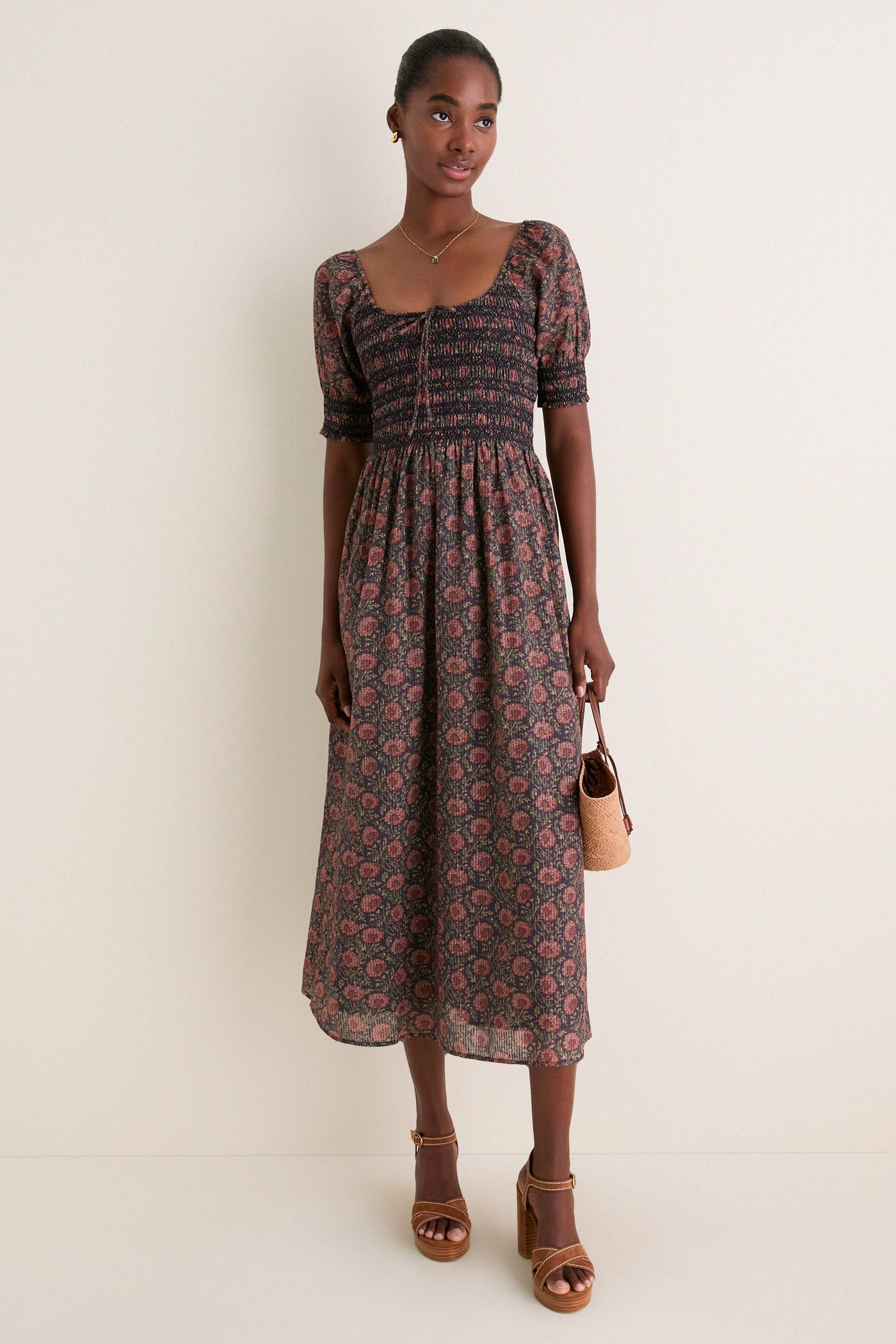 Navy and Rust Chrysanthemum Chintz Madeline Nap Dress
