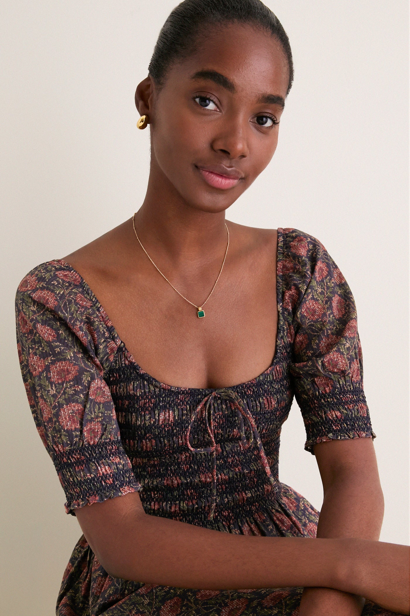 Navy and Rust Chrysanthemum Chintz Madeline Nap Dress