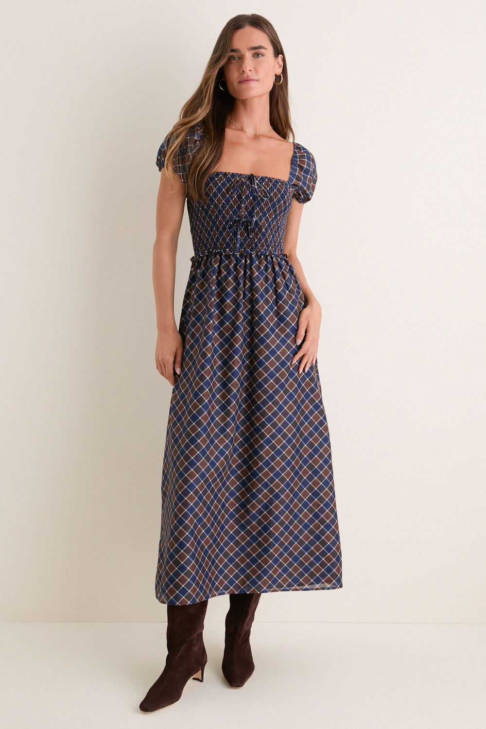 Chocolate and Navy Wilshire Plaid Aster Nap Dress